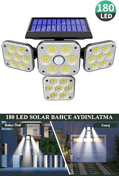 TechnoSmart 180Ledli Solar 4 Ba l kl  Bah e Ayd nlatma Duvar Lambas  G ne  Enerjili Hareket Sens rl