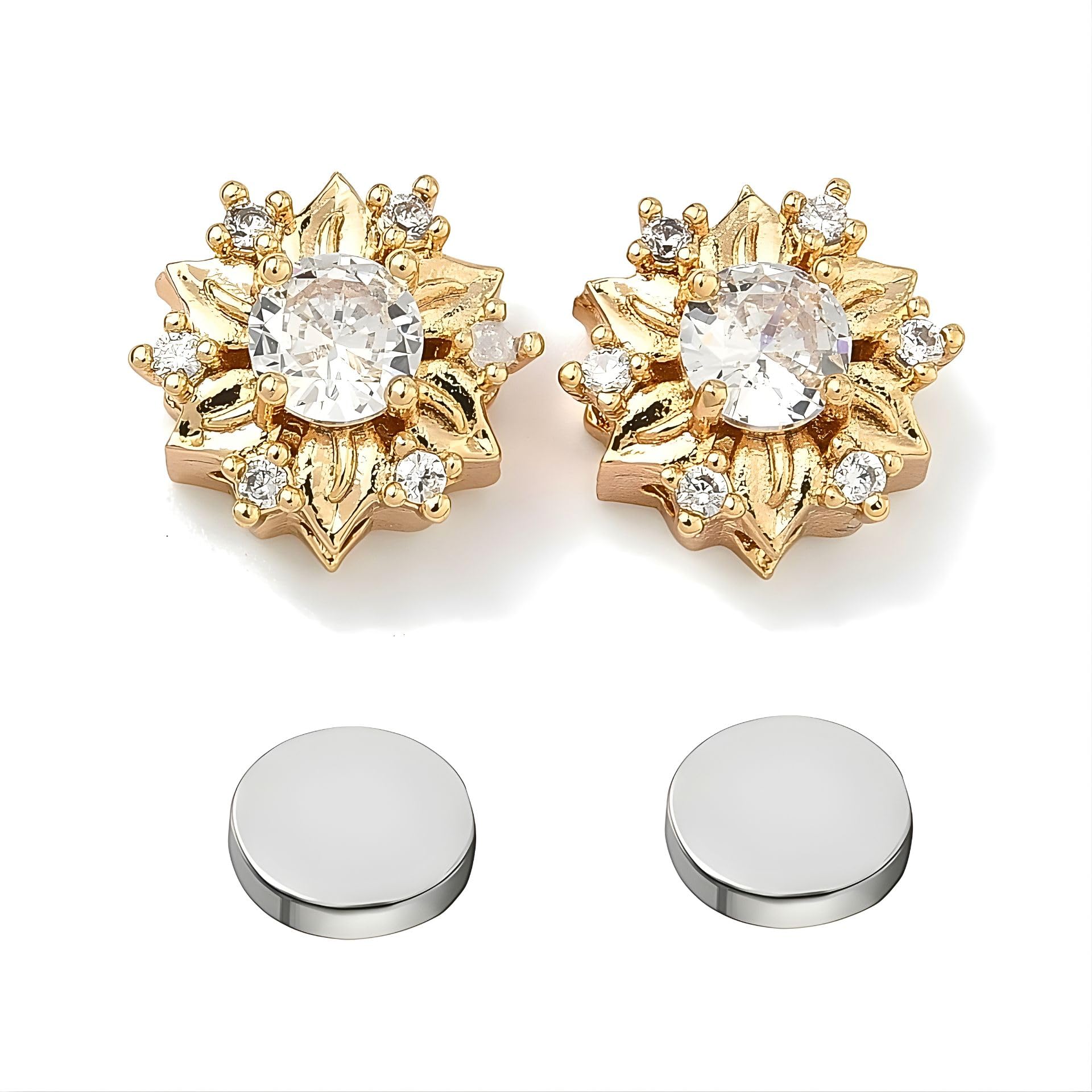mazzini Gold Plated 'MagnetChic Flower' Magnetic Earrings for Women & Girls | Non-Pierced Round Flower Ear Studs | Party & Casual Wear | Gifting for Birthdays, Anniversaries & Special Occasions (ER3081) 1 Pair-picture-13