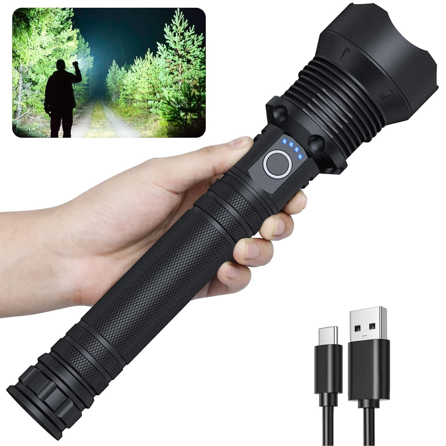 Drumstone [𝐎𝐍 𝐎𝐅𝐅𝐄𝐑 𝟏𝟓 𝐘𝐄𝐀𝐑𝐒 𝐖𝐀𝐑𝐑𝐀𝐍𝐓𝐘 Rechargeable LED Flashlights with High Lumens, Super Bright Zoomable 5 Modes, IPX5 Waterproof, Powerful Handheld Flashlight-image-43