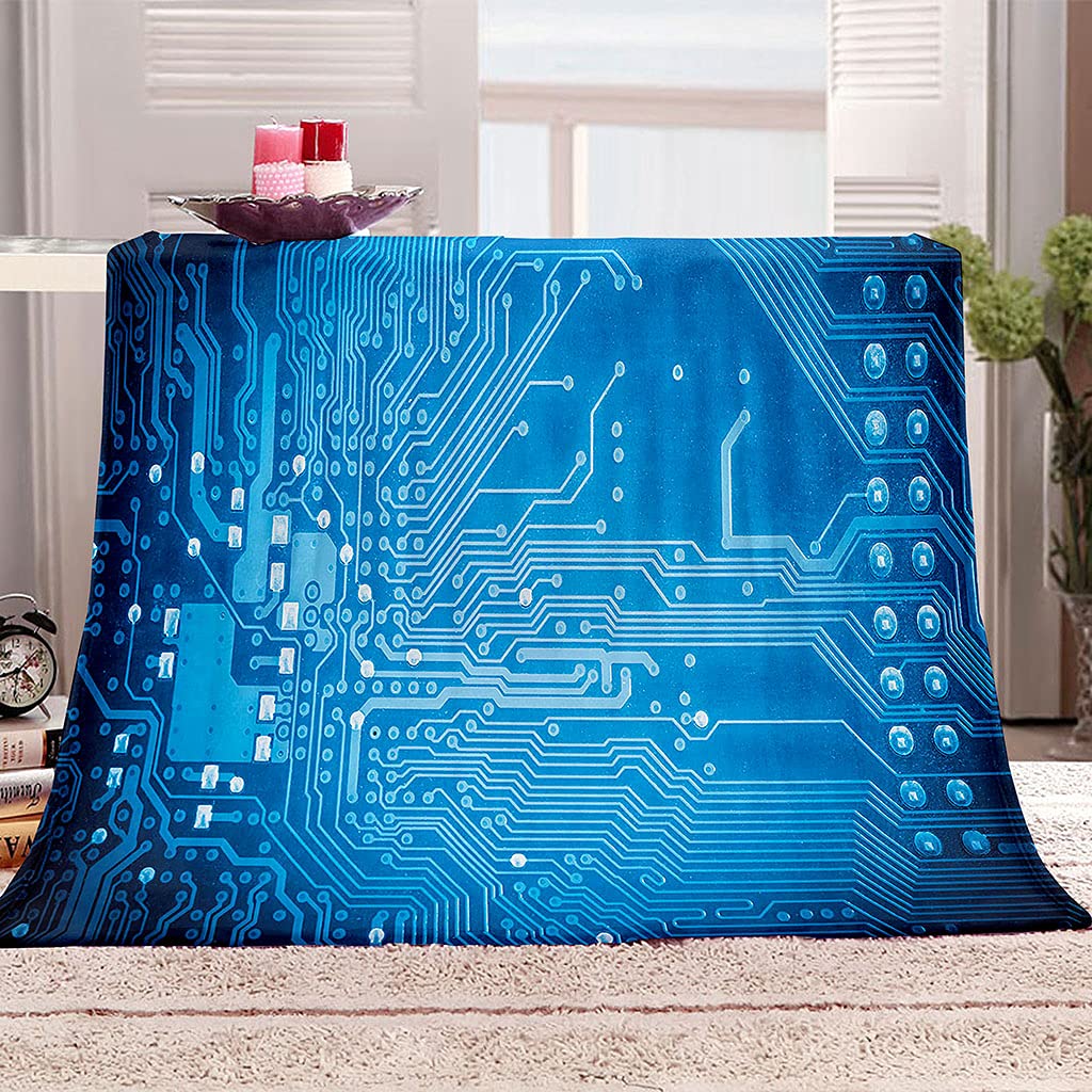 Coperta Letto Matrimoniale Coperta Di Flanella In Microfibra 180X220Cm Schema Elettrico Blu Stampata Motivo Coperte Divano Inverno Pelose Per Bambini/Adulti Decorazione Per La Casa