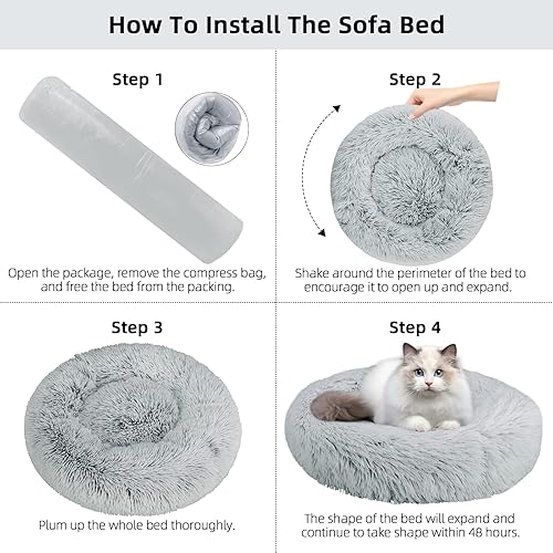 Miniatura 6 de Camas para gatos de interior, cama para perros de 24 pulgadas para perros pequeños, medianos y grandes, cama redonda lavable para mascotas para
