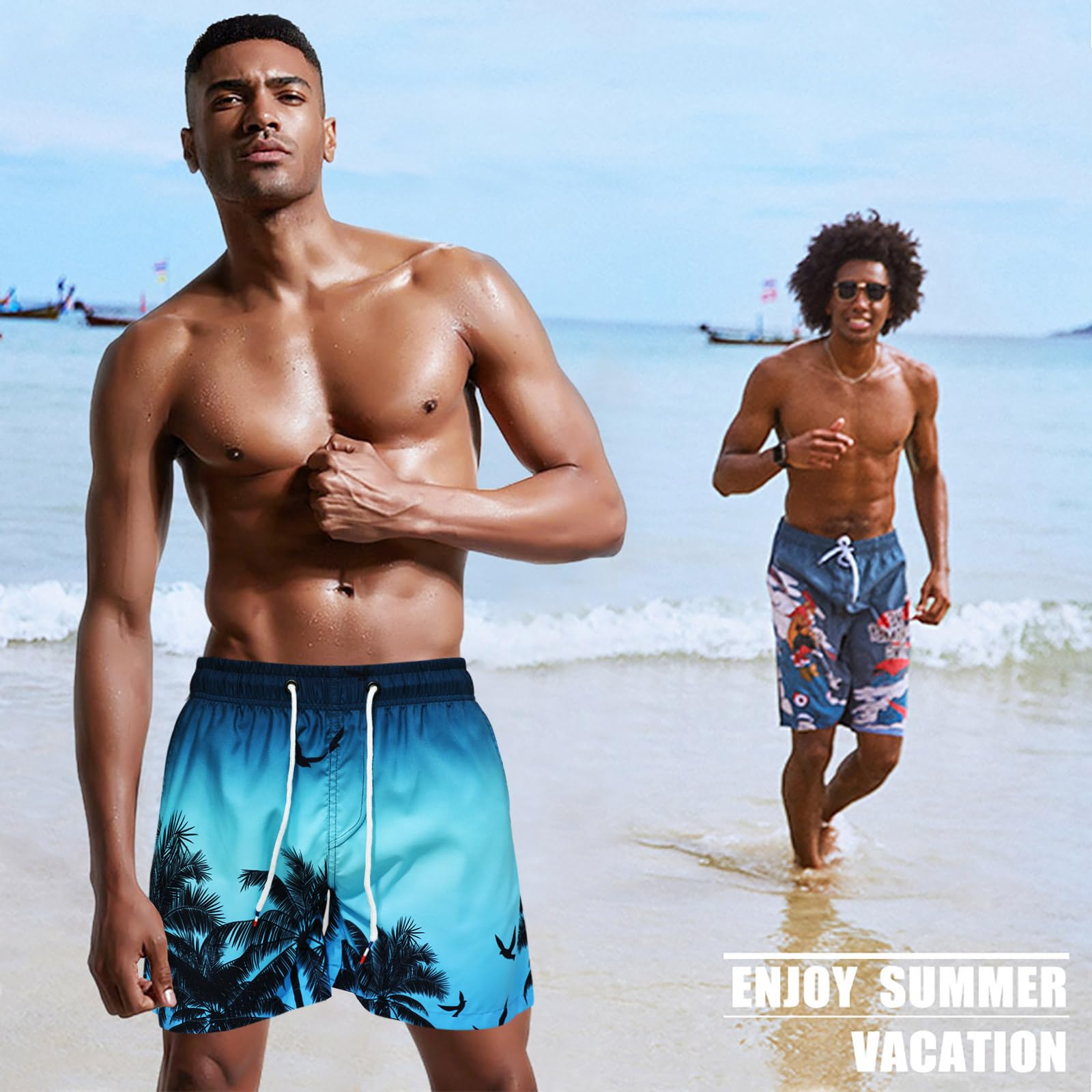 Danfiki Pantaloncini Costume da Bagno Uomo Asciugatura Veloce Calzoncini da Beach Costume da Bagno Fodera Rete con Taschino e Coulisse Trunks