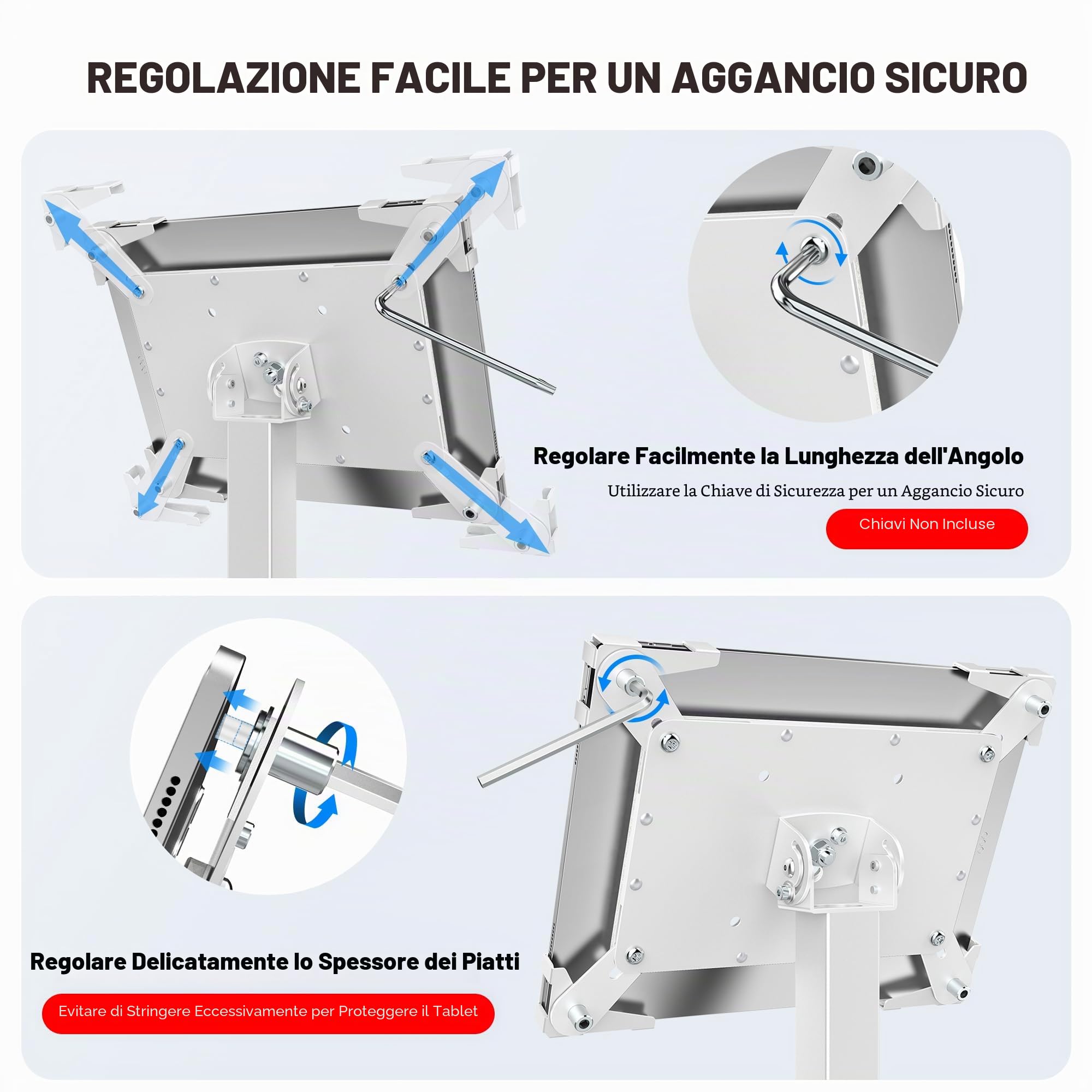 AboveTEK Supporto Sicurezza iPad, Supporto Tablet POS Antifurto Negozi, Regolabile Altezza, Girevole 360°, Per iPad 9,7"-13"