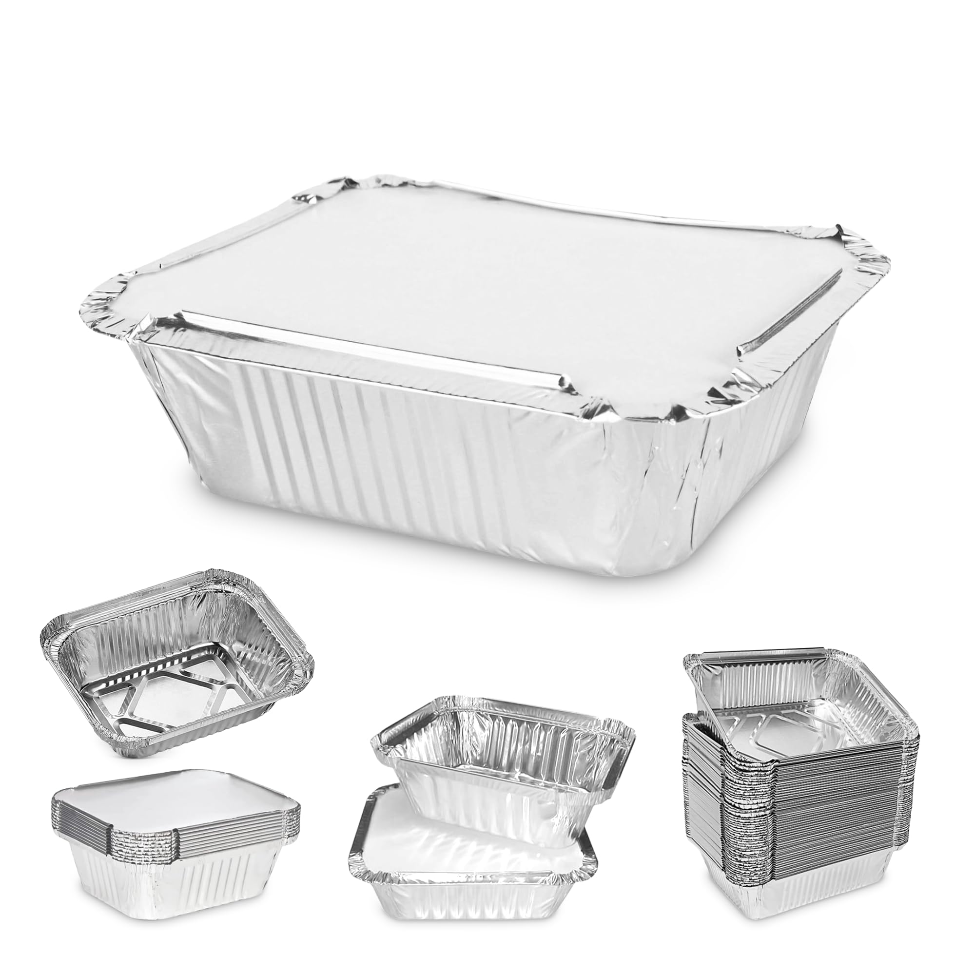 MARENT Brand 100 x Silver Foil Food Trays Containers & Lids 120 x 145 x 49mm (No.2) - MADE IN UK -Same Day Posting if bought before 1pm Weekdays