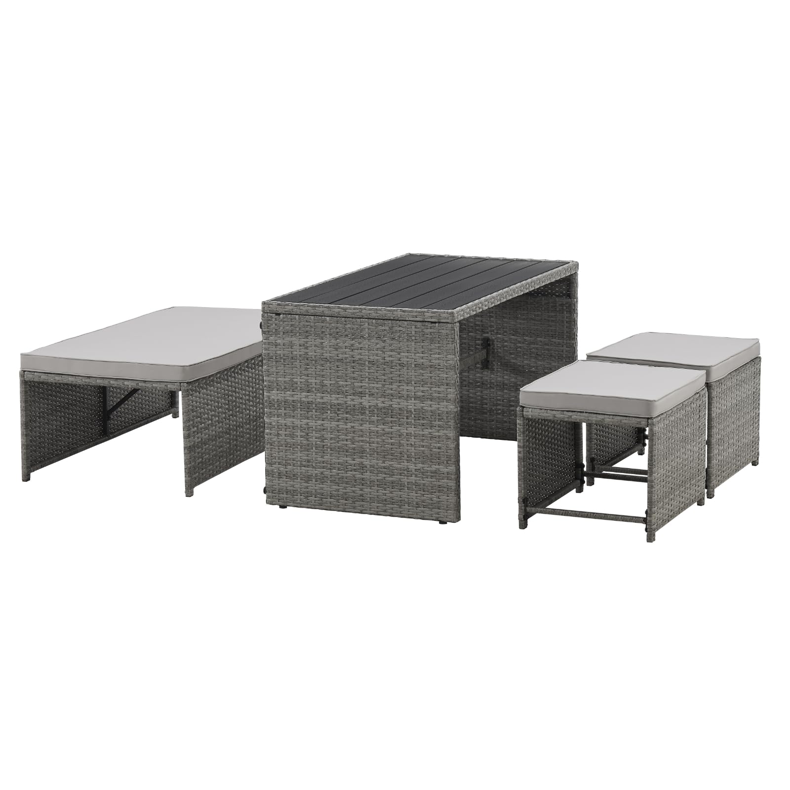 SVITA ATHINA 2in1 Sitzgruppe Outdoor Rattanlounge Balkon Essgruppe Gartenmöbel Set Gartenlounge klein Balkonmöbel Polyrattan Grau