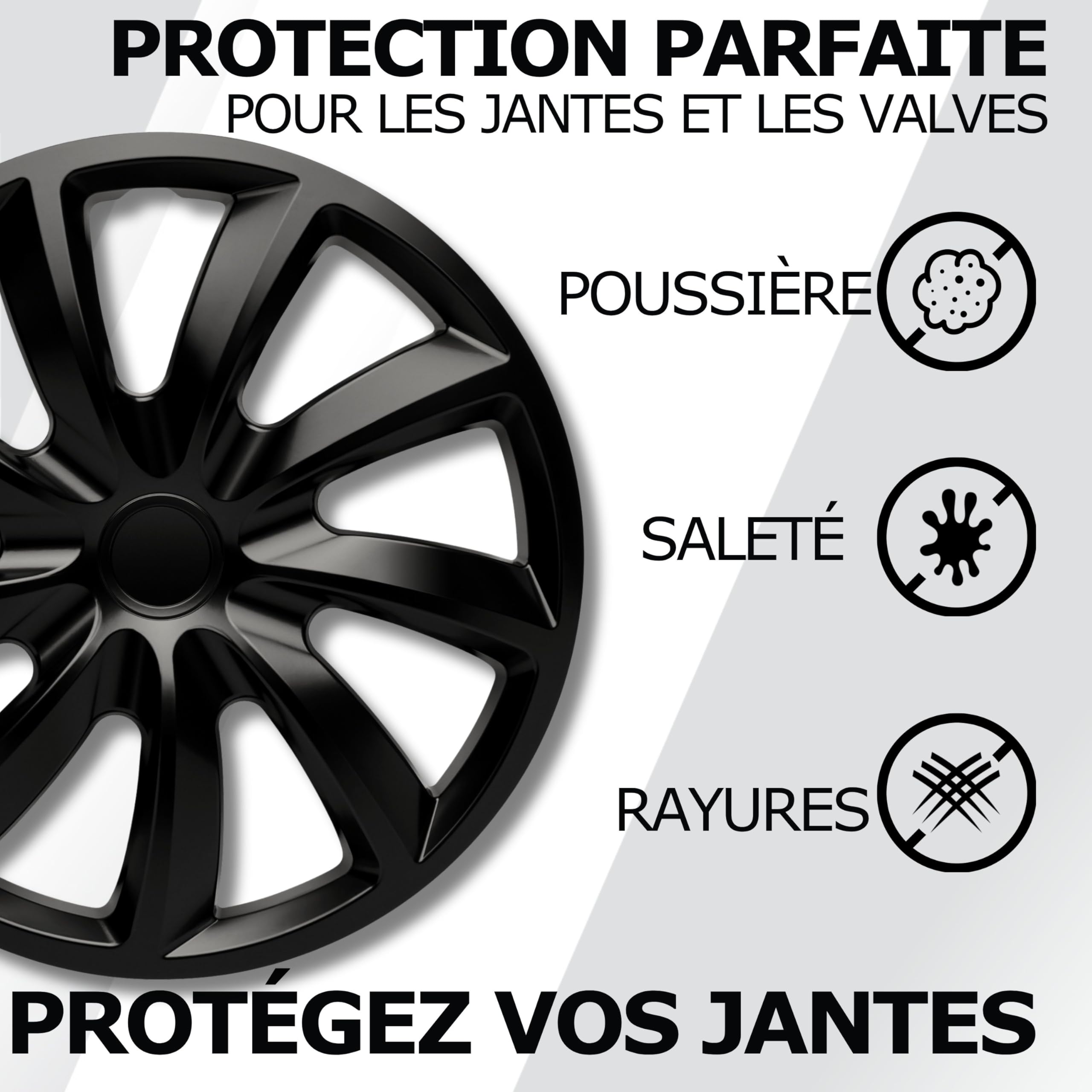 Enjoliveurs de Roue 16 Pouces Noir Jeu de 4 Aqua pour Jantes Acier | Cache-roue & couvre-jante, résistant à la corrosion et aux intempéries, pose facile par clip, pour la plupart des voitures