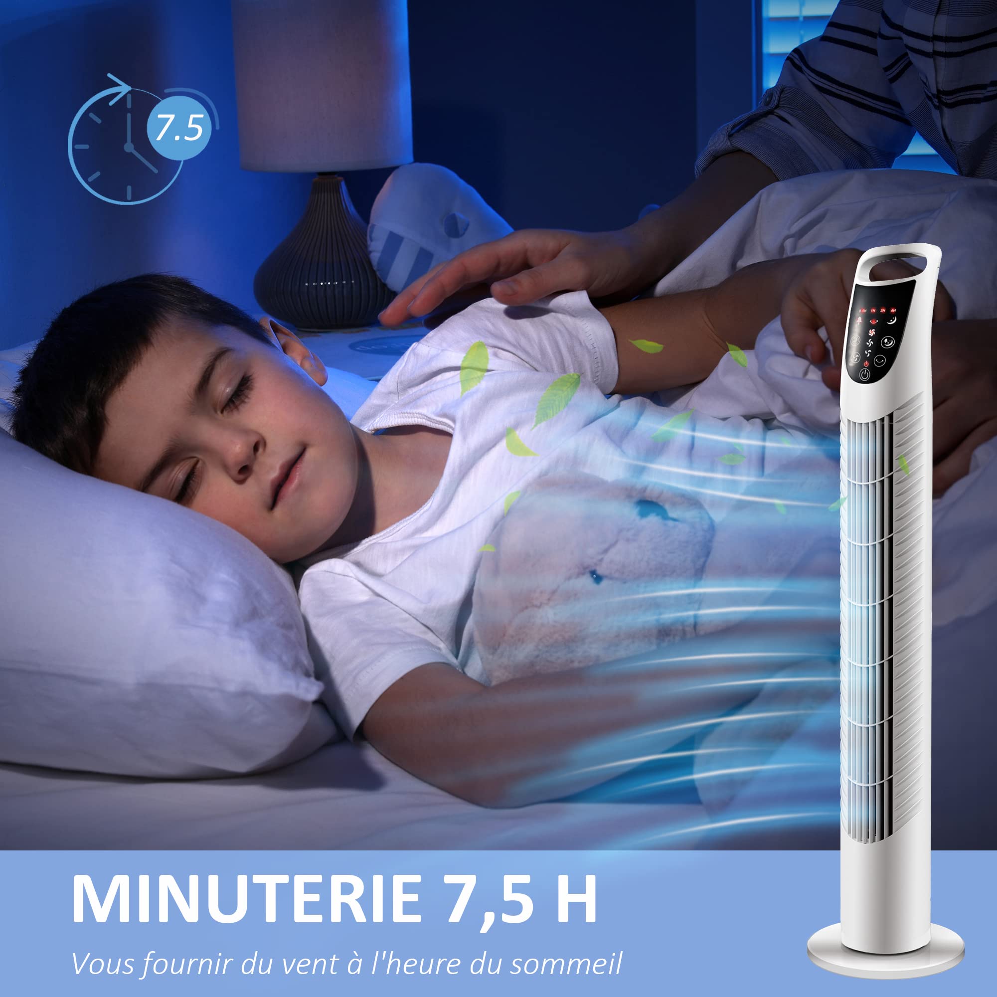 HOMCOM Ventilateur colonne silencieux 40 W, ventilateur tour pour chambre avec 3 modes 3 vitesses, télécommande, oscillant 70°, minuterie et contrôle tactile, 78,5H cm blanc