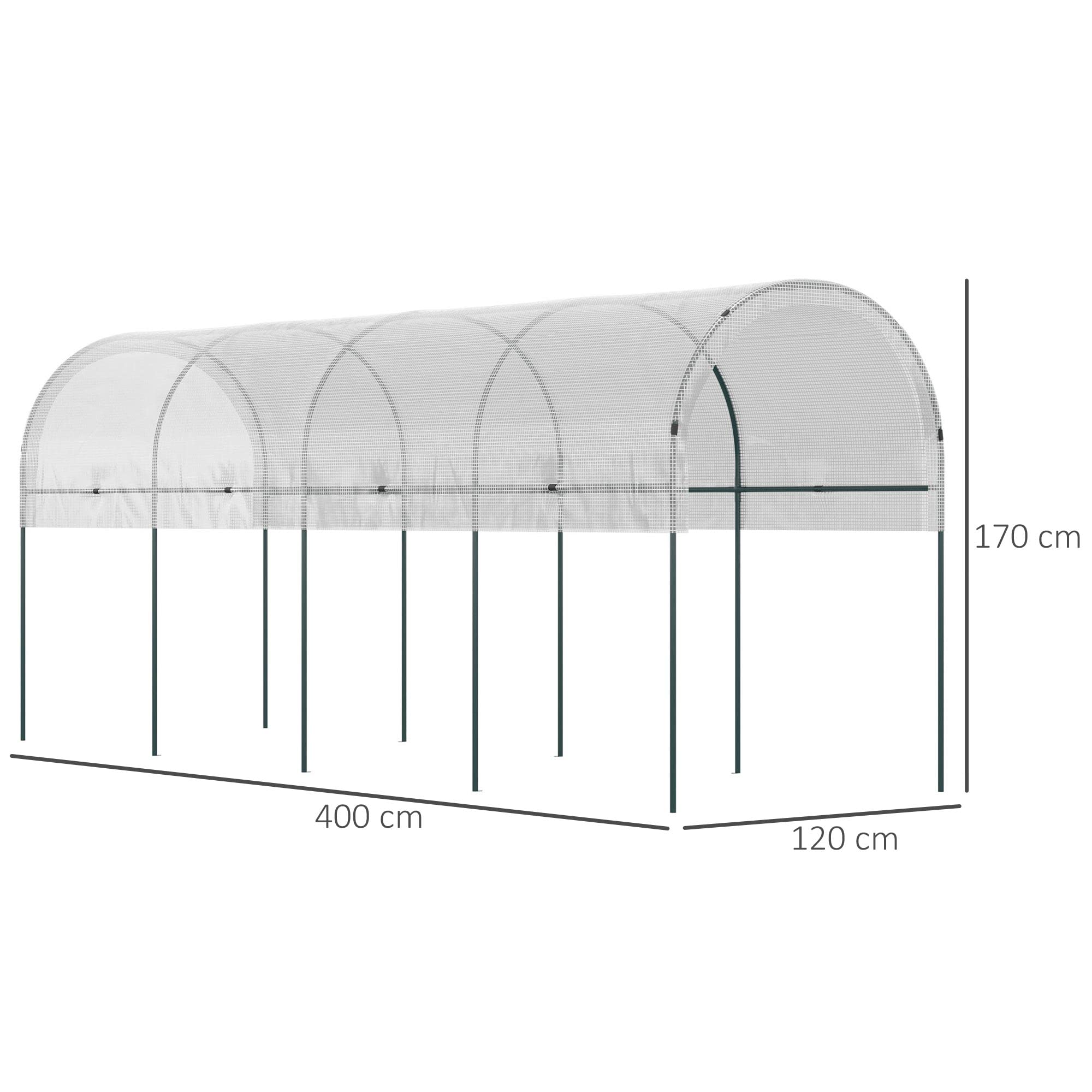 Outsunny Gewächshaus Winterfest Foliengewächshaus mit Bogendach, Erdanker Robuster Stalrahmen, Offenes Treibhaus zum Stecken, 400 x 120 x 170cm, Tomatenhaus für Tomaten, Gemüse, Pflanzen, Weiß