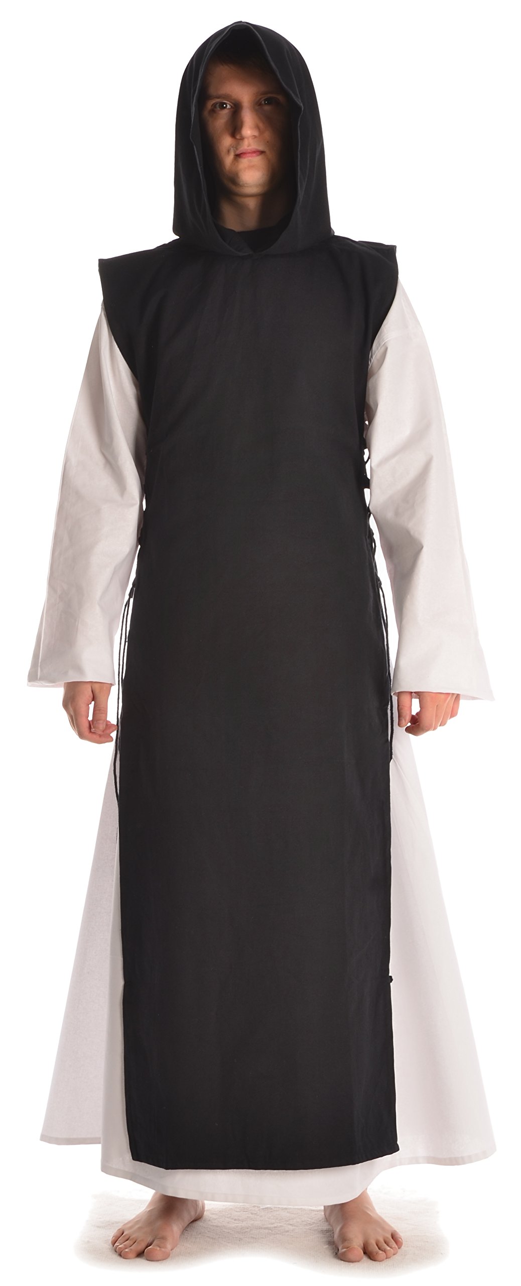 HEMAD Scapulaire médiéval pour Homme avec Capuche et laçage - Pur Coton - Noir, Beige, Vert, Marron