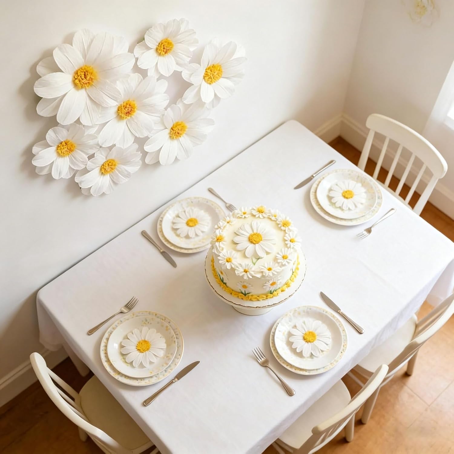 7PCS Crepe Paper Daisy Flower Decor Large White Paper Daisy Flowers for Backdrop Party Paper Tissue Pom Poms for Home Decor, Wedding Backdrops, Baby Shower, Birthday Party, Classroom Decoration