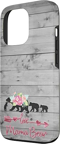 Miniatura 2 de iPhone 13 Pro Rosa Floral Negro Mama Bear tres cachorros Vintage Gris Rústico Caso