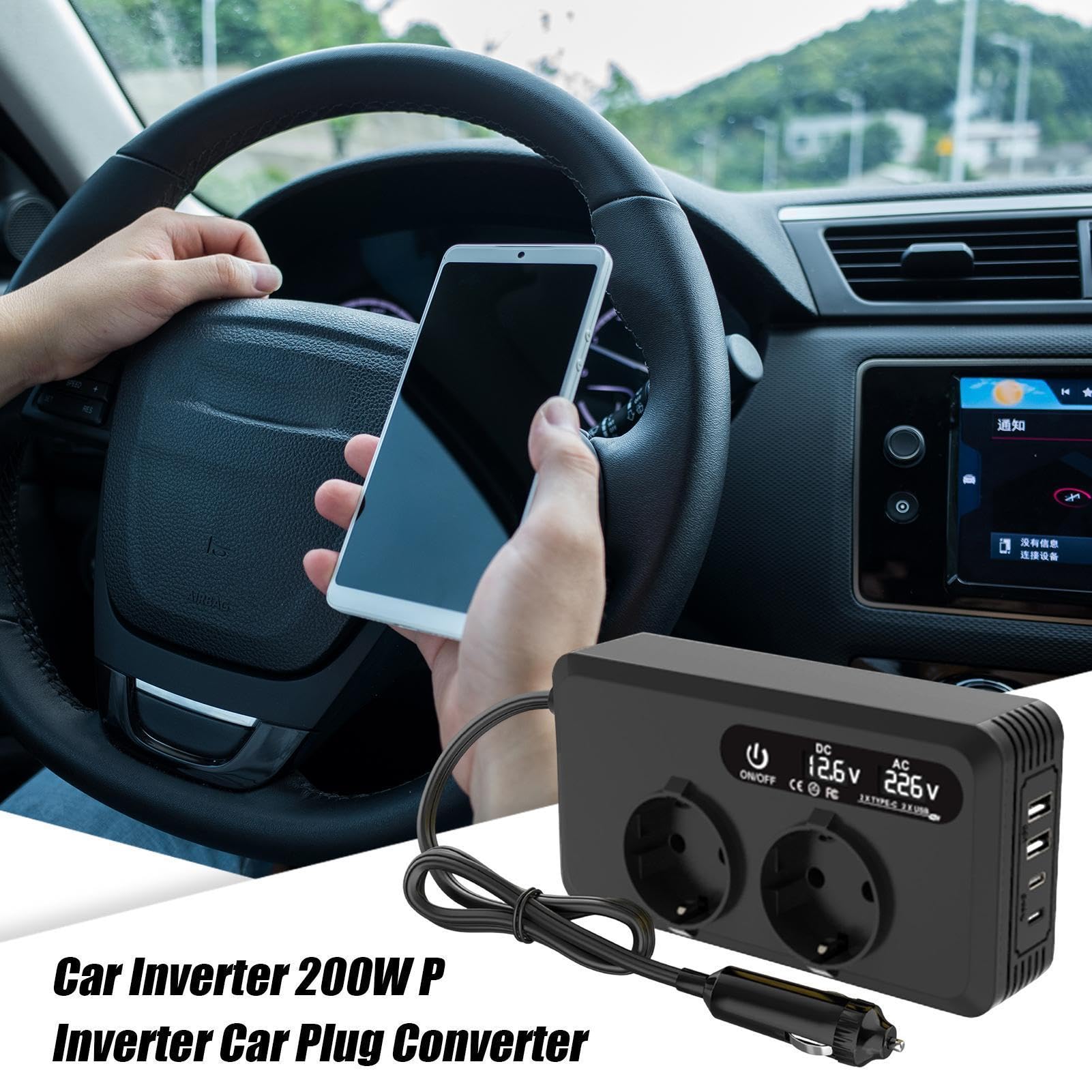 200W Inwerter Samochodowy Port Ładowania w Samochodzie