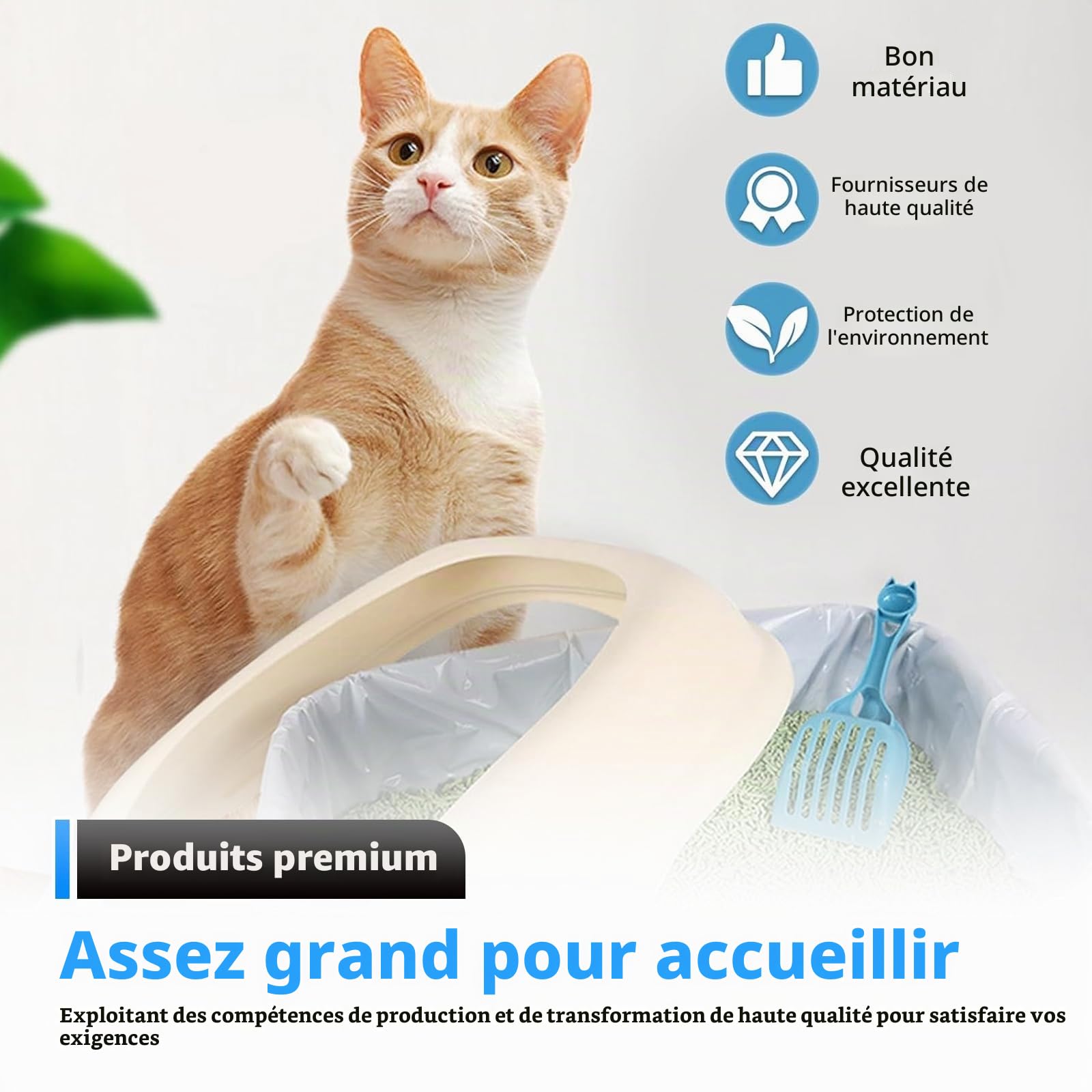 Lot de 160 sacs poubelle avec poignée de transport : sacs à litière pour chat étanches et autonettoyants avec cordons de serrage Sac à litière pour chat Sac à litière pour chat Recharge pour