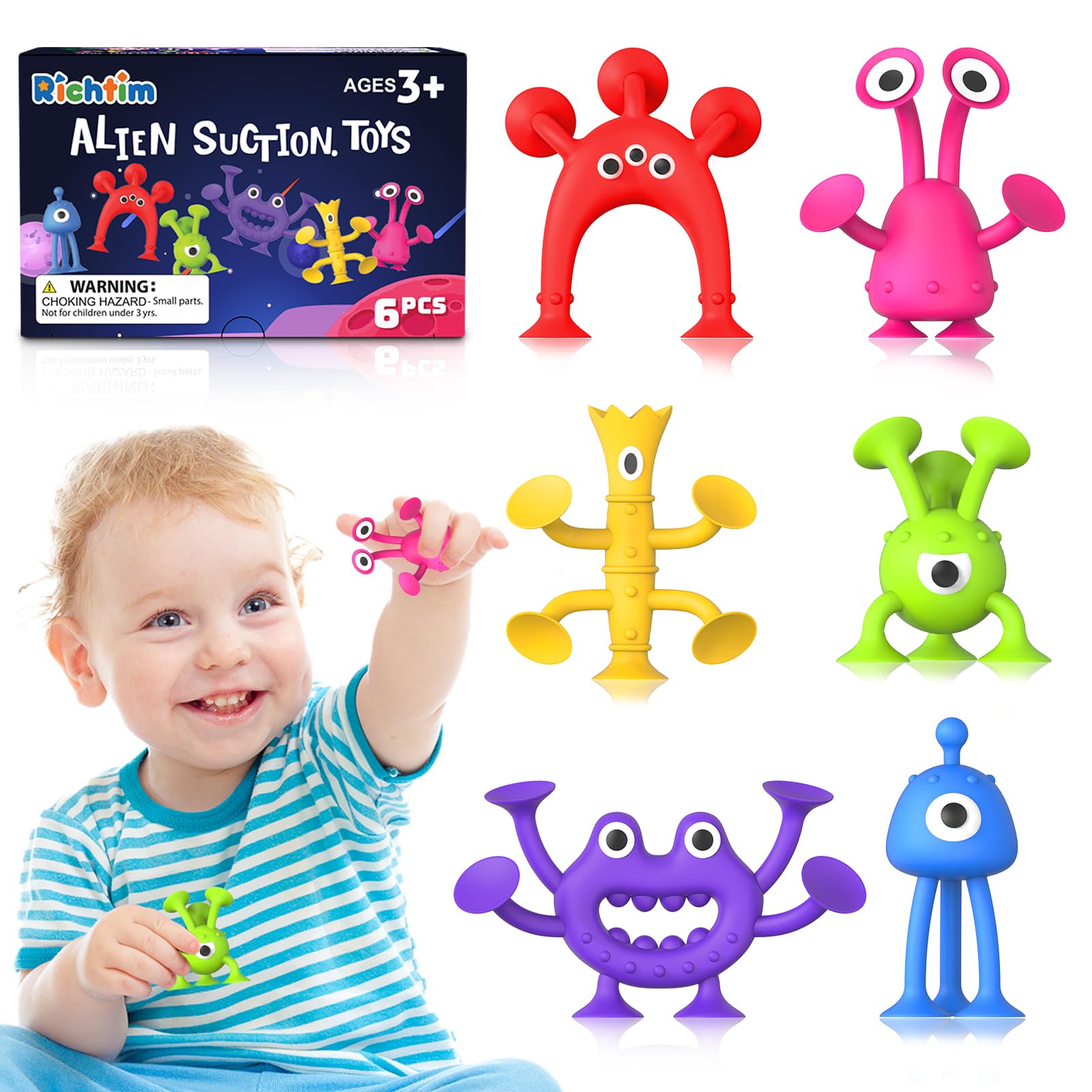 Baby Bath Toys Suction Toy: No Hole Bath Toy for Baby Toddlers - Kids Mini Sensory Fidget Suction Cup Toys for Boys Girls - Window Building Toy Road Trip Travel Essentials for Kids Gifts (Ages 3+)