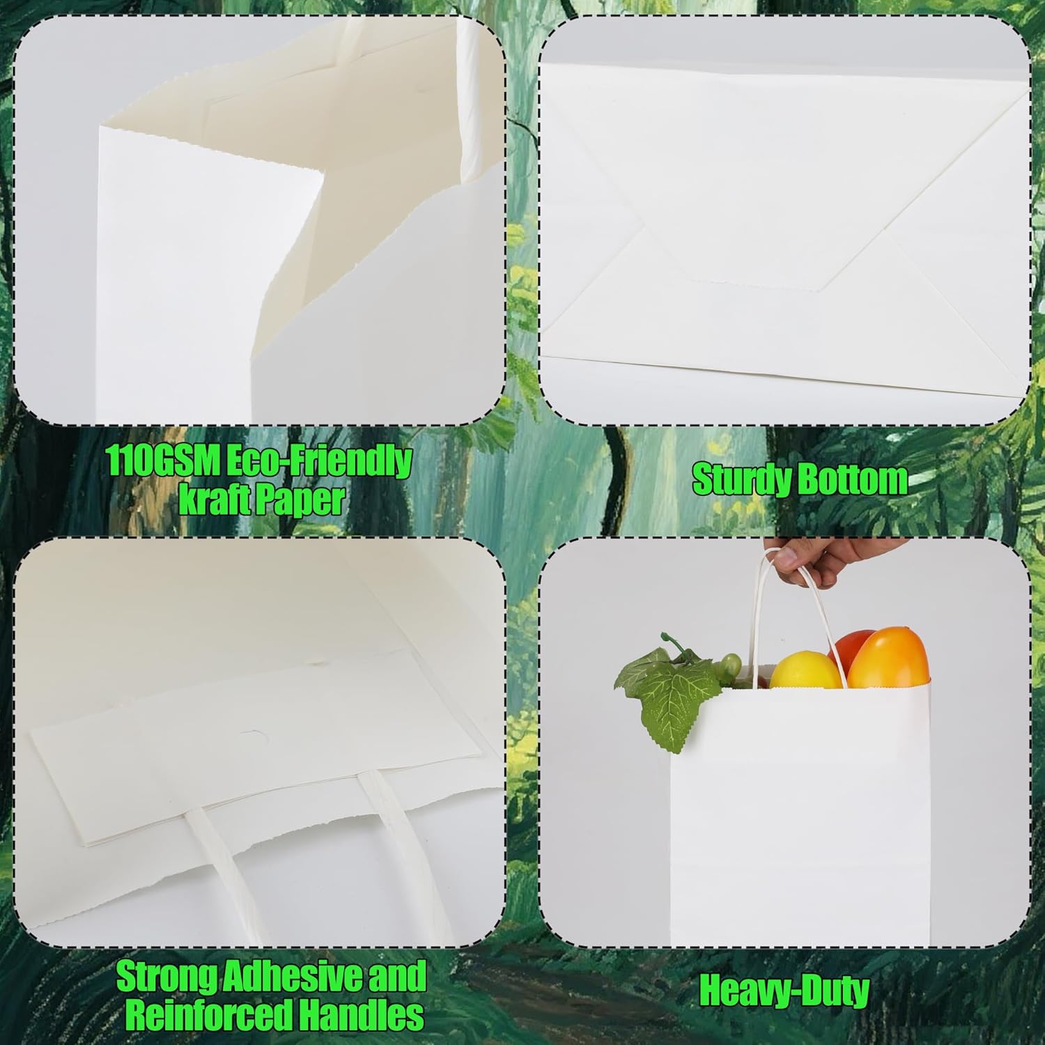 OEMVALATY 200 Pcs 8.3x4.3x10 Inch Medium White Paper Bags with Handles Bulk, Gift Wrap Bags Kraft Paper Bags for Birthday Party Favors Grocery Retail Business Shopping Merchandise Goody Craft Bags