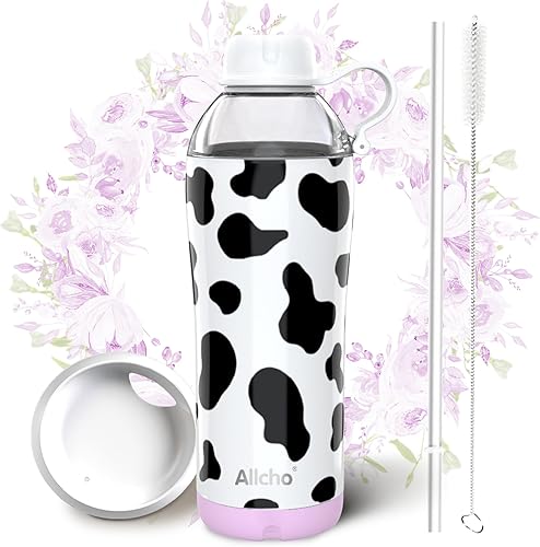 Miniatura 16 de Botella de agua aislada para mujeres, botellas de agua de acero inoxidable de 18 oz, de doble pared, 2 tapas (para beber y taza) - Hidrata y Púrpura