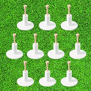KEEPUP 10 Set Golf Rubber Tee Holder Set for Driving Range Golf Practice Mat Indoor Outdoor Size 1.5 Inch (10 Golf Rubber Tee Holders, 10 Bamboo Tees)