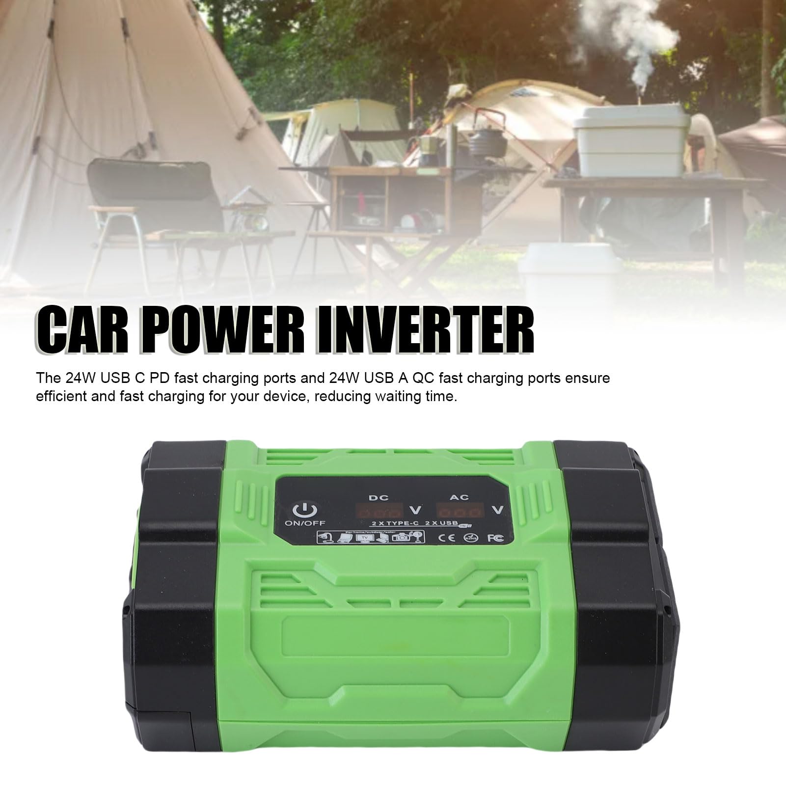 Inversor de Corriente 300W DC12V a AC220V con Pantalla Digital - Inversor para Coche con 2 Tomas AC, 2 USB C y 2 USB A, Carga Rápida para Vehículos y Dispositivos Electrónicos
