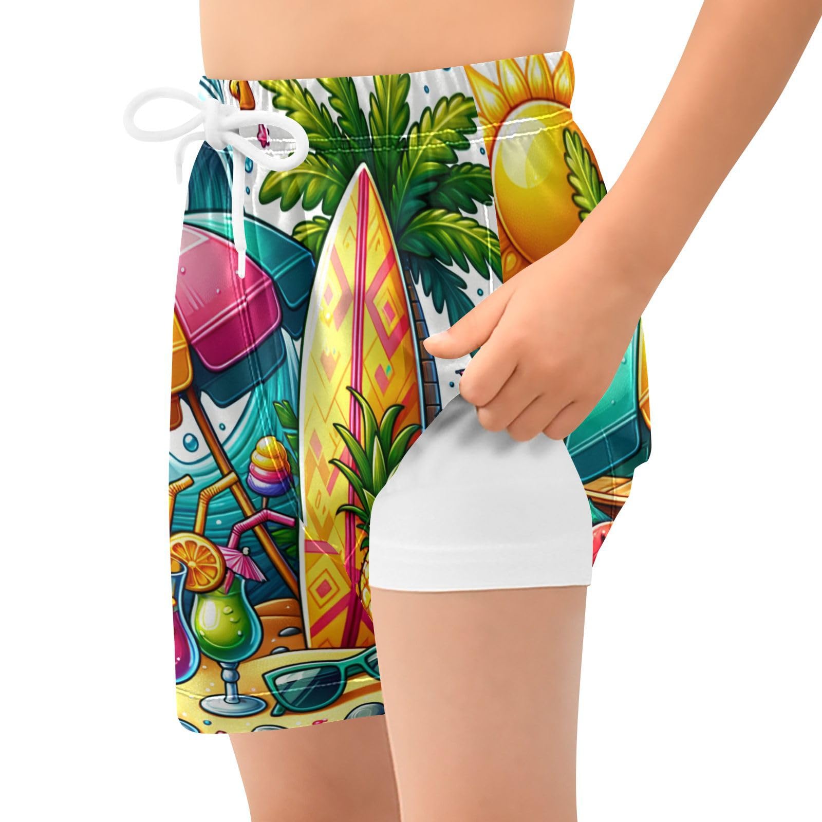 YANENDIE Boy Swim Trunks with Compression Liner Tropical Exotic Fruits Cocktail Boys Swim Shorts Quick Dry Beach Shorts