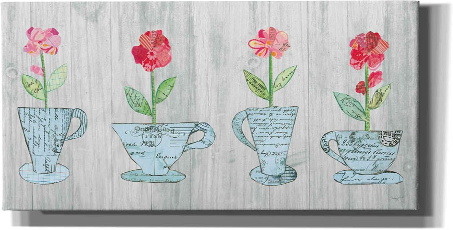 Epic Graffiti 'Teacup Floral V Shiplap' by Courtney Prahl, Canvas Wall Art, 24"x12"