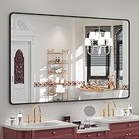 Vista 39 de OKPAL 16x24 Espejo de baño de bronce, espejo de marco de bronce rectangular redondeado, espejo de tocador de baño de bronce cepillado para montar