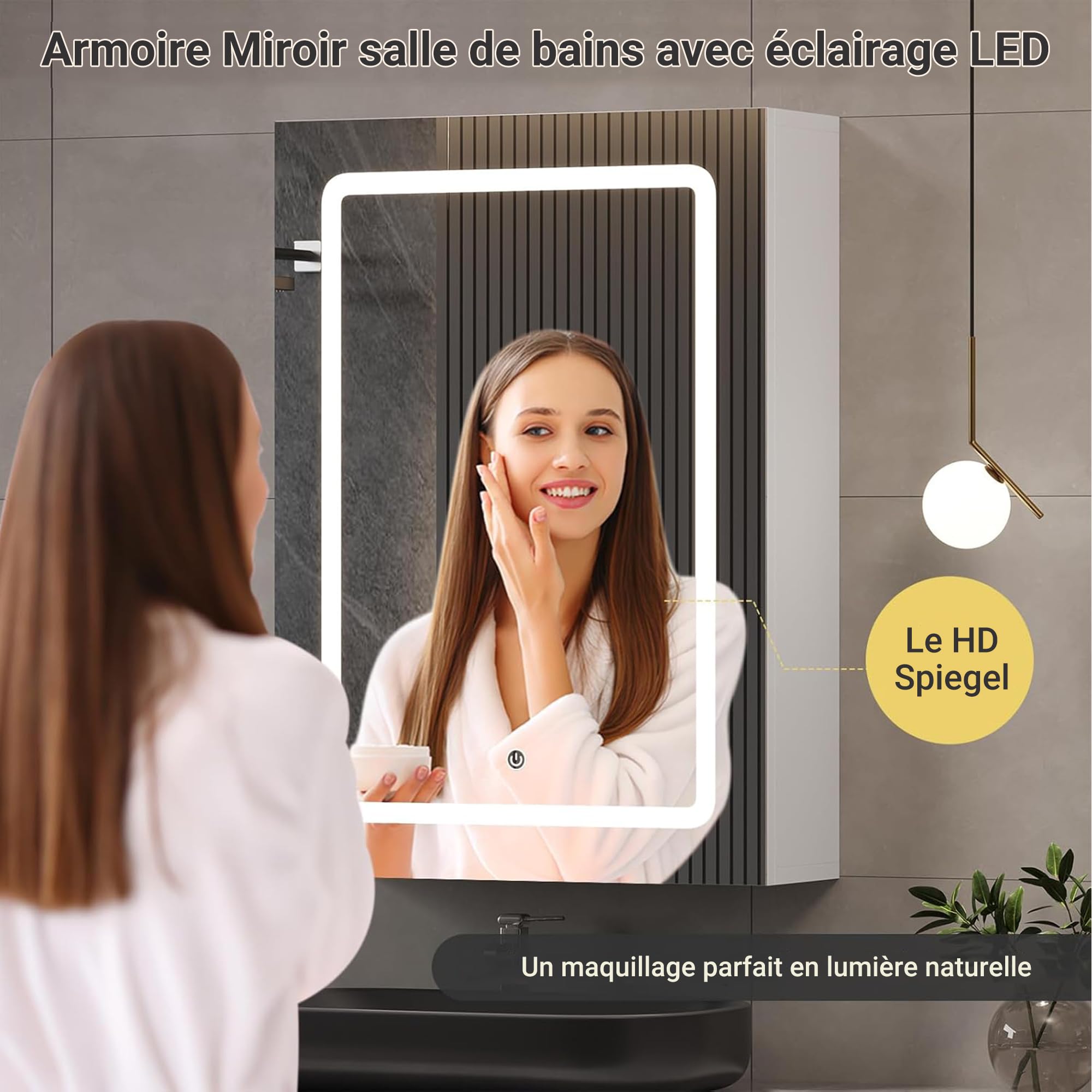 Szafka łazienkowa z lustrem i LED, szafka z lustrem, szafka z lustrem na aptekę z regulowaną półką, regulowana temperatura barwowa (50x70x14 cm)