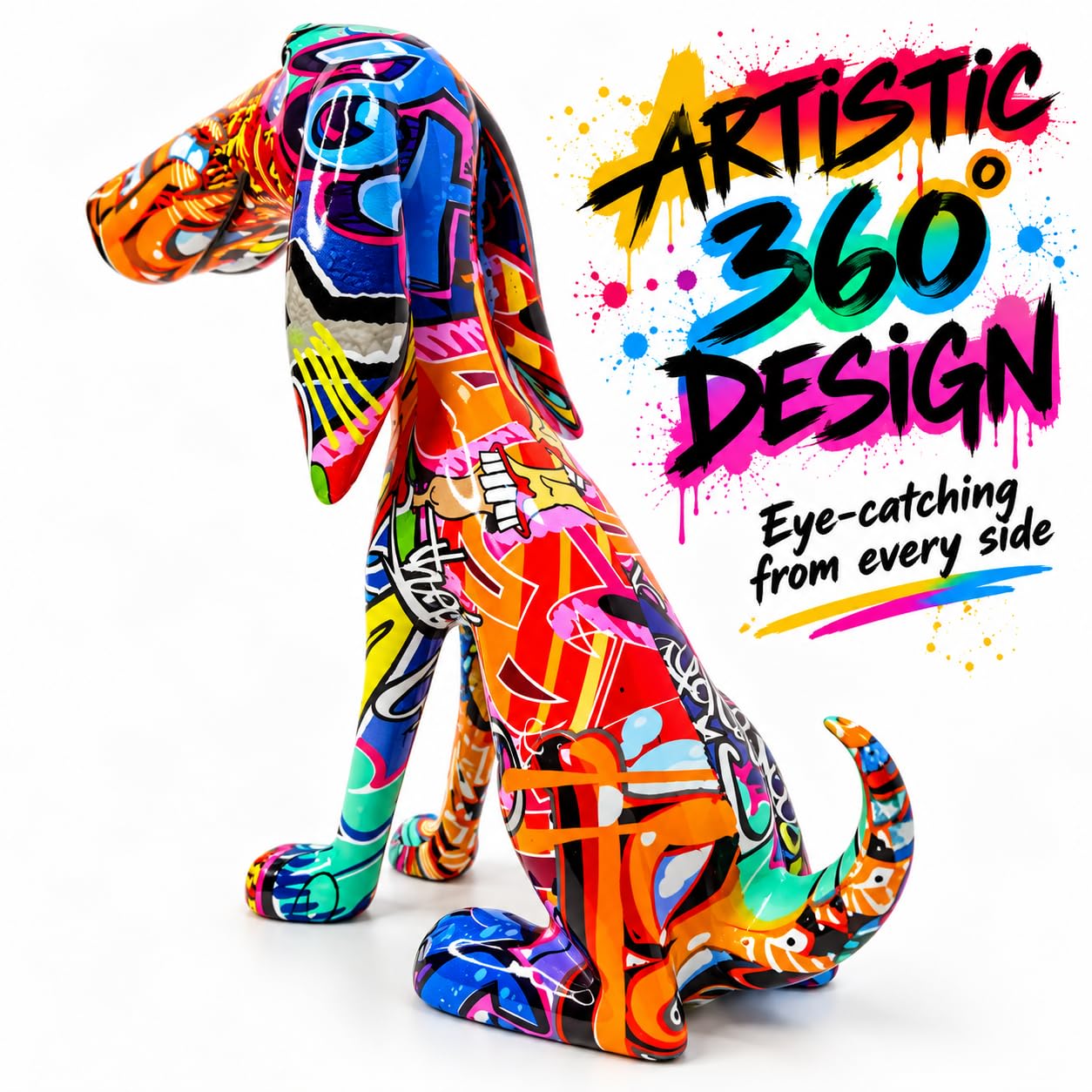 Estatua abstracta de perro colorido arte de graffiti