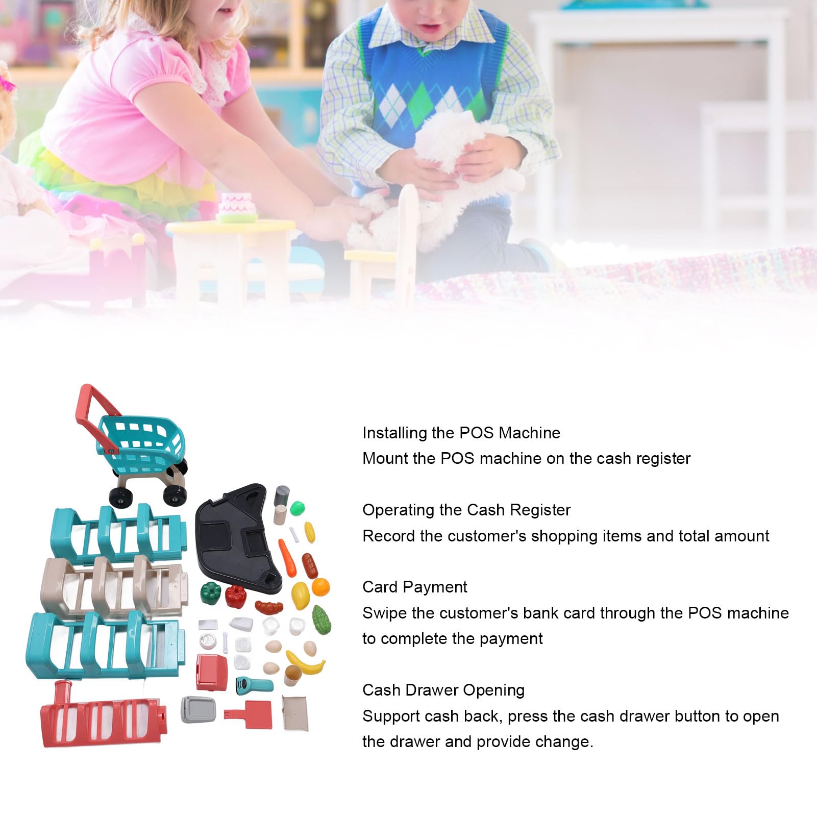 Set da Supermercato per Bambini con Effetti Sonori e Luminosi Realistici per Giochi Fantasiosi con Giocattoli del Carrello della Spesa per Ragazzi e Ragazze, Realizzati in ABS