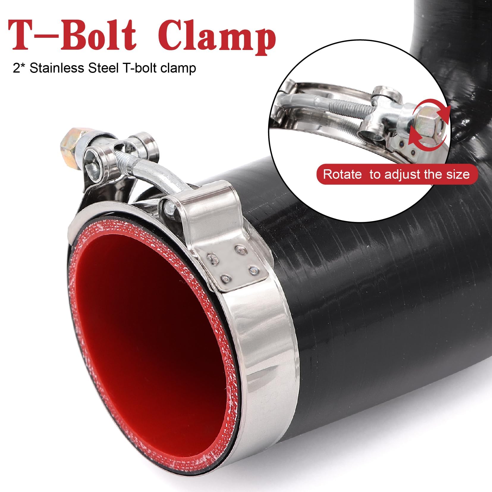 Łącznik kolanowy 90 stopni wąż silikonowy 4-warstwowy 70 mm do rur turbo/intercoolera/dolotowych, długość 102 mm grubość 5 mm z zaciskiem śrubowym w kształcie litery T