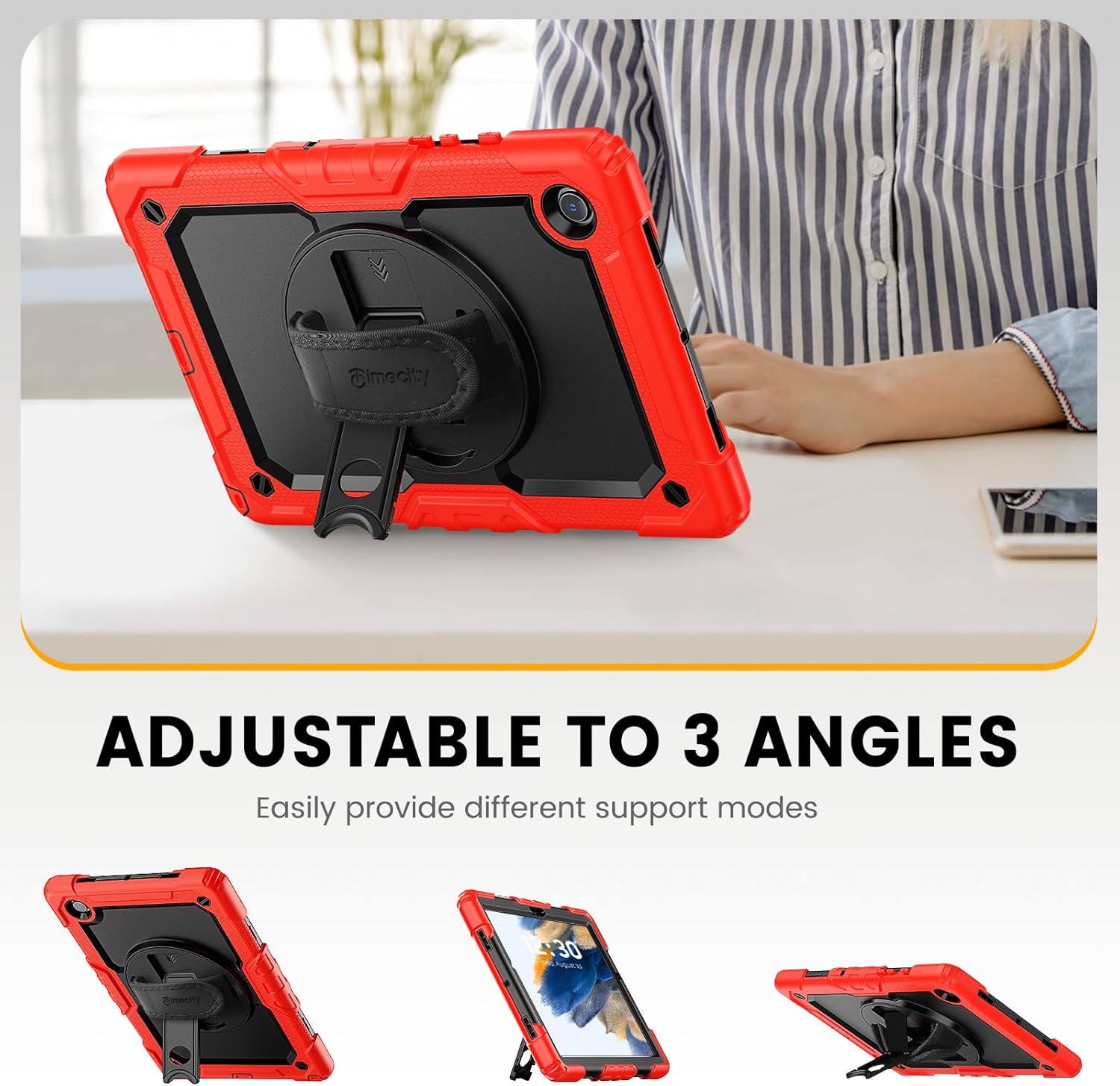 Timecity Case for Samsung Galaxy Tab A8 10.5 inch SM-X200/X205/X207 with 360 Degree Rotatable Kickstand Hand Strap Shoulder Strap for Samsung Galaxy Tab A8 Tablet 2022 Released, Red