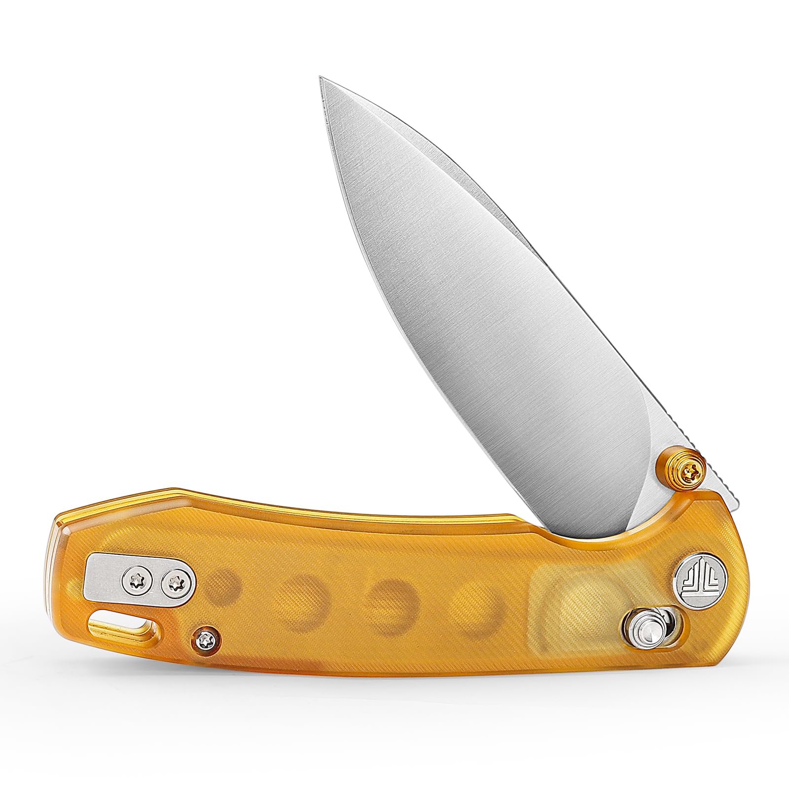 TRIVISA EDC Taschenmesser Klappmesser, 14C28N-Stahlklinge Rettungsmesser, Gelber Ultem-Griff Taschenmesser mit Gürtelclip, Outdoor-EDC-Messer für Camping, Jagd und Wandern, Dragonfly-YP