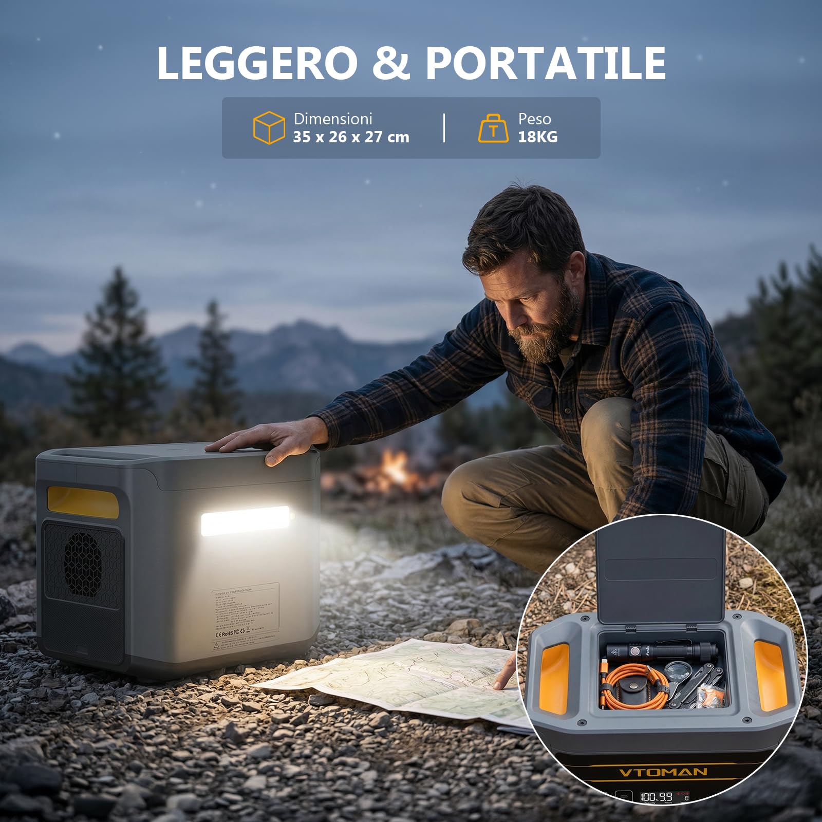VTOMAN FlashSpeed 2400 - Stazione di alimentazione portatile con cavo di avviamento, 2400 W CA (picco di 3200 W), batteria LiFePO₄ da 1408 Wh, espandibile fino a 2688 Wh, ricarica rapida in 1 ora