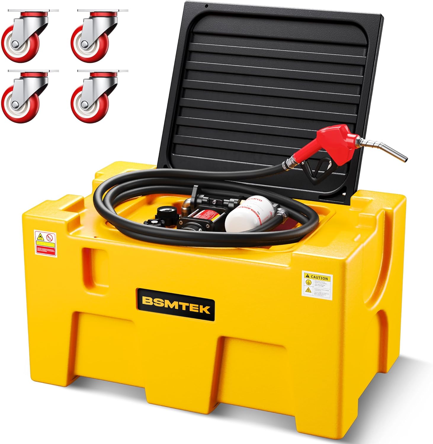 Auto 40 Gallon Portable Diesel Tank, 15 GPM Flow Rate, Diesel Fuel Tank with 12V Electric Transfer Pump, 13.1FT Rubber Hose, Safety Lock, Swivel Wheels, Diesel Transfer Tank for Effortless Transport,Yellow