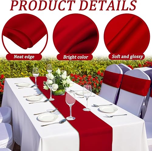 Miniatura 5 de Bencailor 24 caminos de mesa de satén a granel de 12 x 108 pulgadas de largo, mantel de tela suave brillante para banquete de boda, cumpleaños