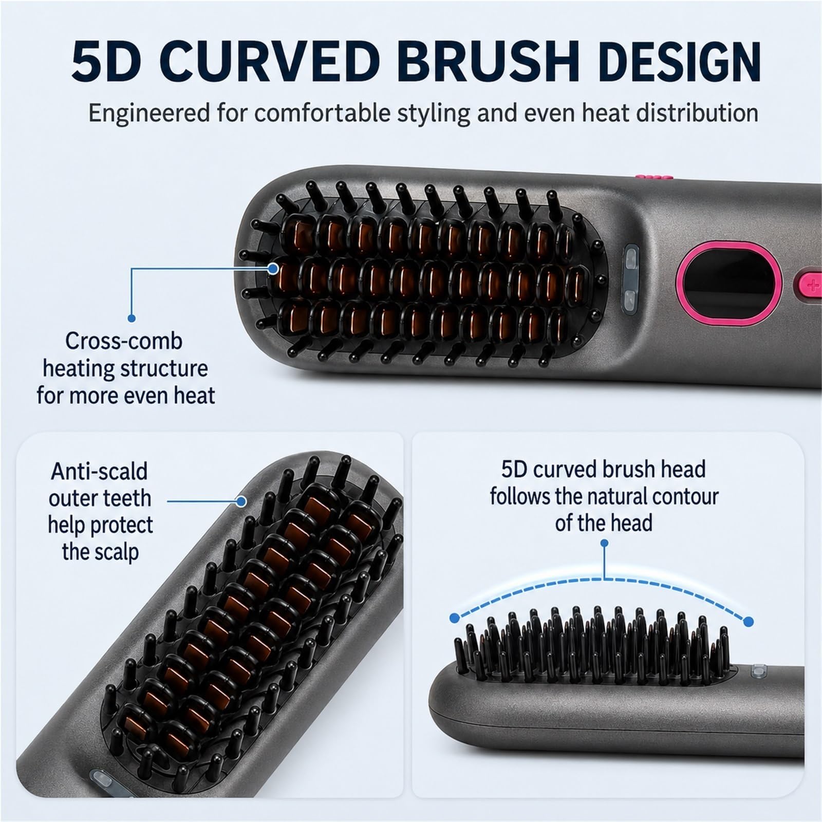 Cepillo Alisador de Pelo Inalámbrico Portátil 9000mAh Plancha de Pelo Profesional con Pantalla LED Temperatura Real 4 Niveles hasta 200°C Carga USB-C para Viajes