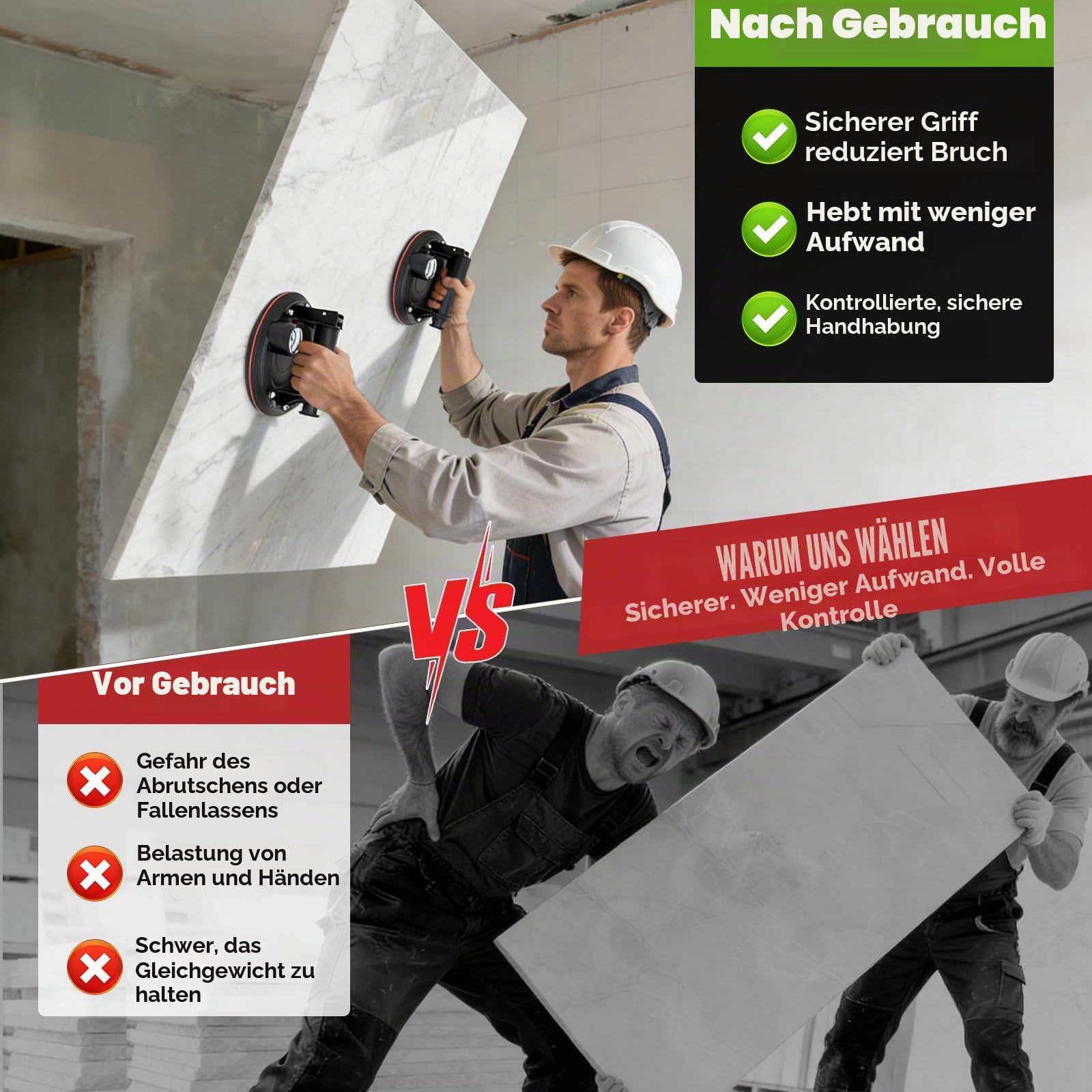 280KG 2er-Set Saugheber mit Manometer, 8" Vakuumheber Tragkraft Max.280KG, Vakuum Glassauger Glasheber für Glas, Fliesen, Granit, Metall