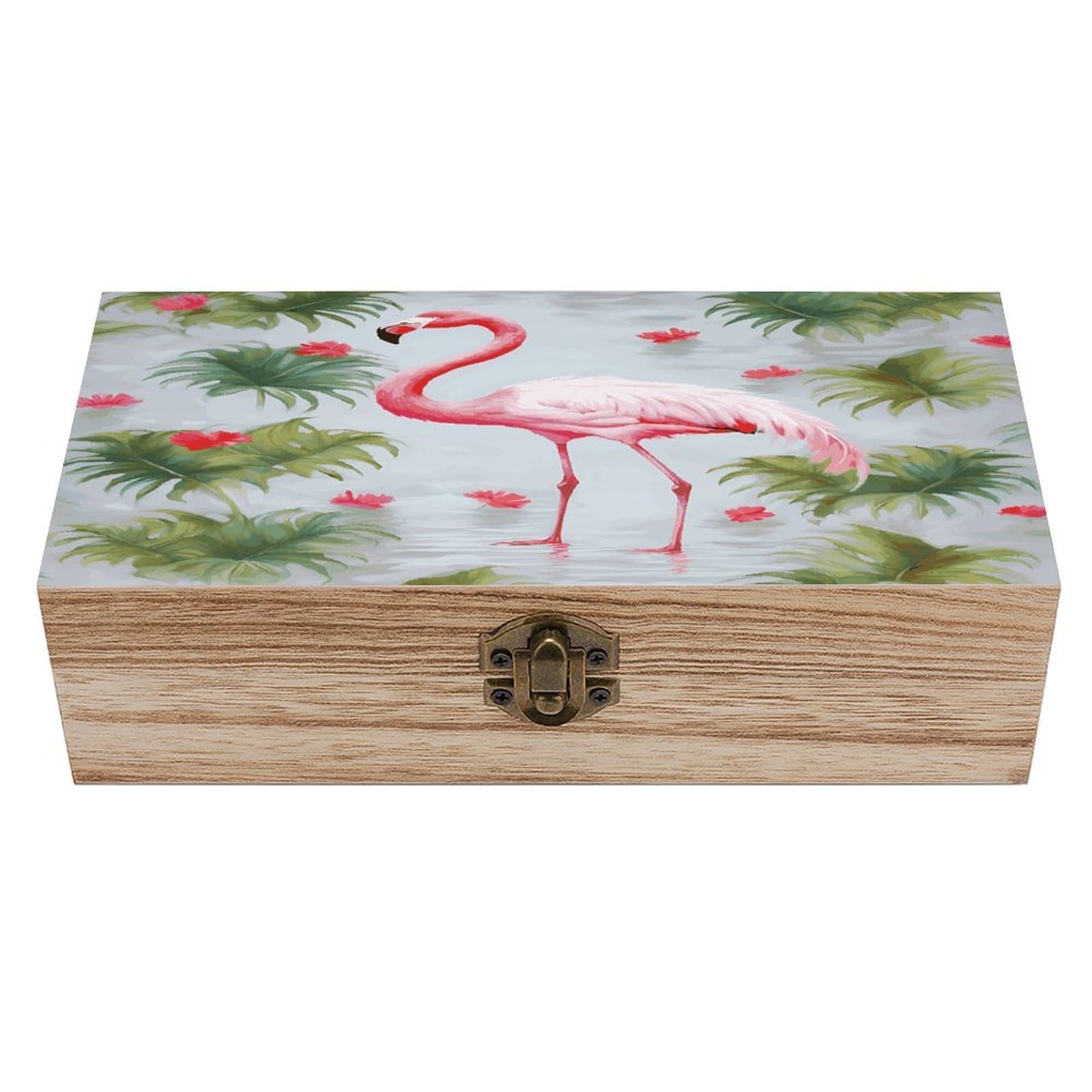 VstaDank White Flamingo Wooden Storage Box Wooden Keepsake Box with A Hinged Lid Fashion Memory Treasure Boxes Decorative Jewelry Case for Crafts Photo Home Decor Wood Gift Box