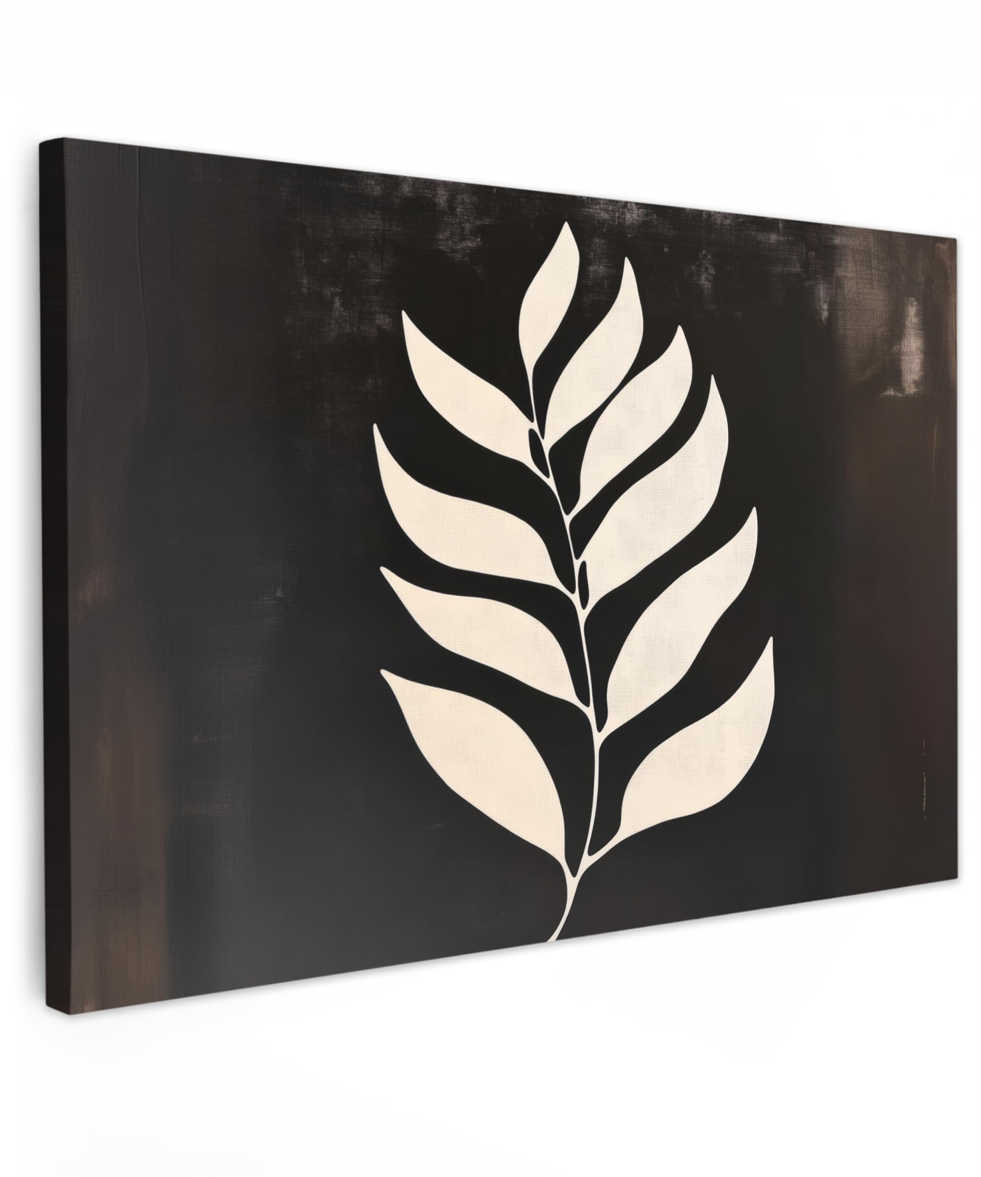 MuchoWow© Canvas Wall Art 35"x24" / 90x60 cm Decor Prints for Living Room Decorative Canvases Hall Artwork Leaf - White - Minimalist
