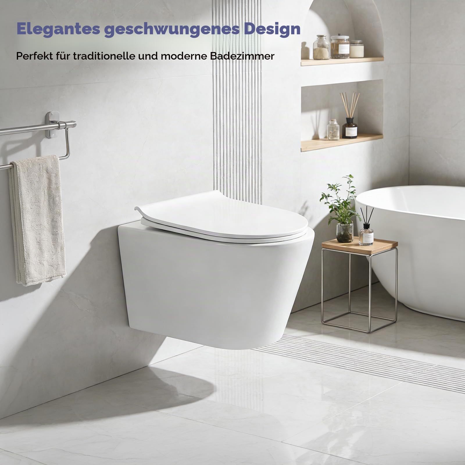 Wand WC für moderne Badezimmer, Gäste WC, inklusive WC-Becken mit Soft-Close-Sitz, Schnellverschluss, geräuscharmer Wandmontage