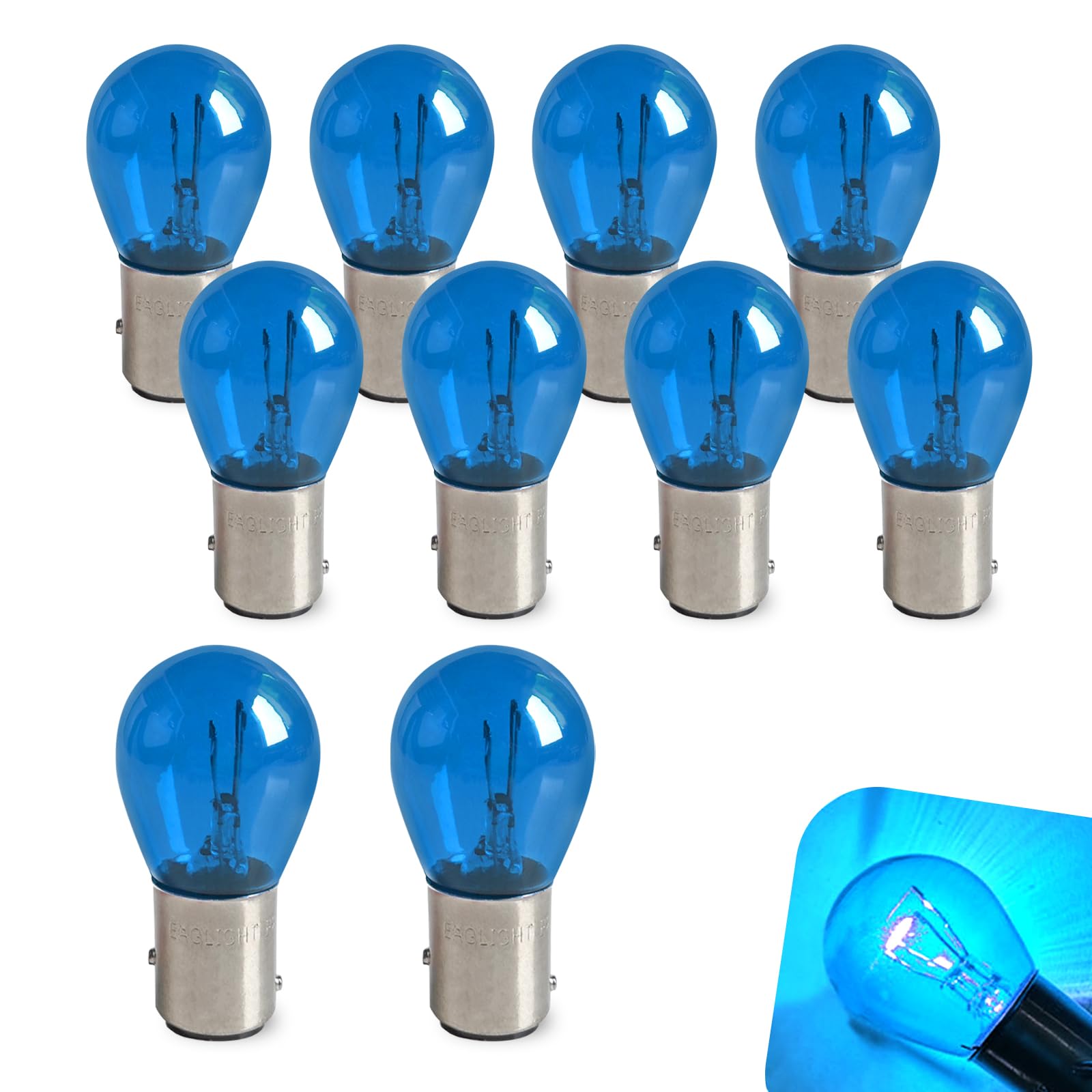 Pack-10 Car 1157 P21/5W BAY15D Halogen Brake Bulb, Double Tail High and Low Foot Instant Start Bulb Replacement, Standard Filament Long Life Replacement, Universal for Most Cars (Blue)