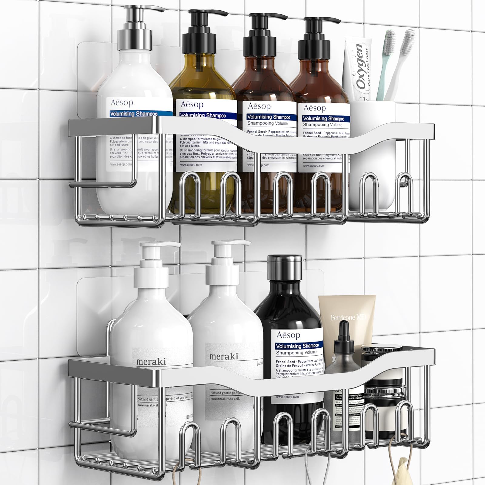 Shower Caddy 2 Pack,Adhesive Shower Organizer for Bathroom Storage&Home Decor&Kitchen organizers and storage,No Drilling,Rustproof Stainless Steel Bathroom Shelf Organizer,Bathroom Decor Sets