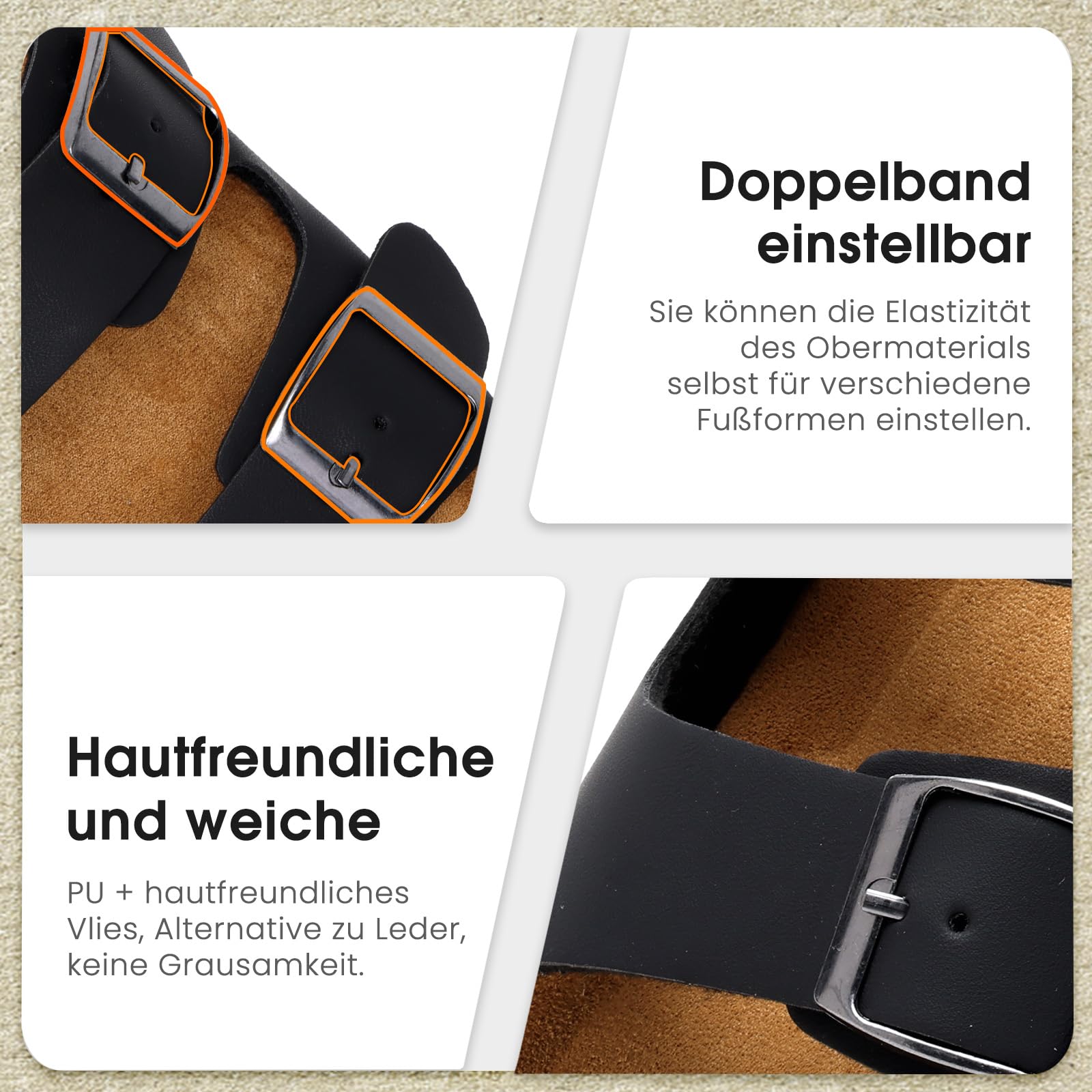 Torotto Pantoletten Herren Hausschuhe Schlappen Latschen Sandalen Fußgewölbeunterstützung Verstellbarer Slipper Flache Pantoffel Schnallenriemen Kork-Fußbett