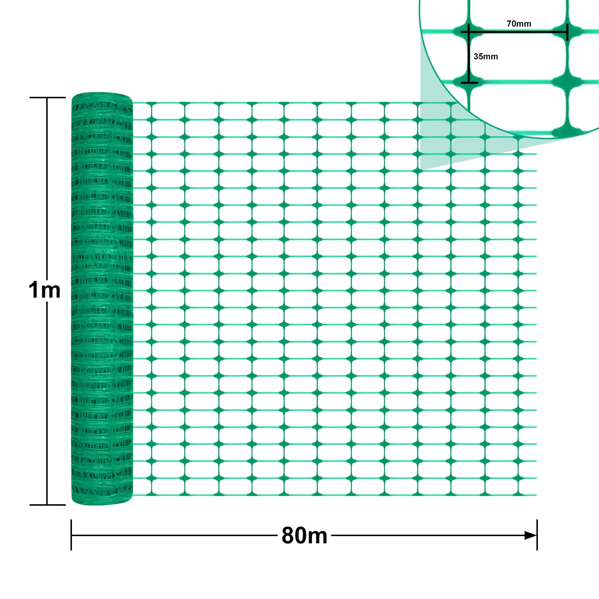 ACXIN Absperrzaun 1 x 80m – Schutznetz mit 75 x 35mm Maschenweite – Weidezaun, Geflügelnetz, Begrenzungszaun, Hundezaun, Warnnetz für Bauernhof & Garten, Grün (1 Rolle)