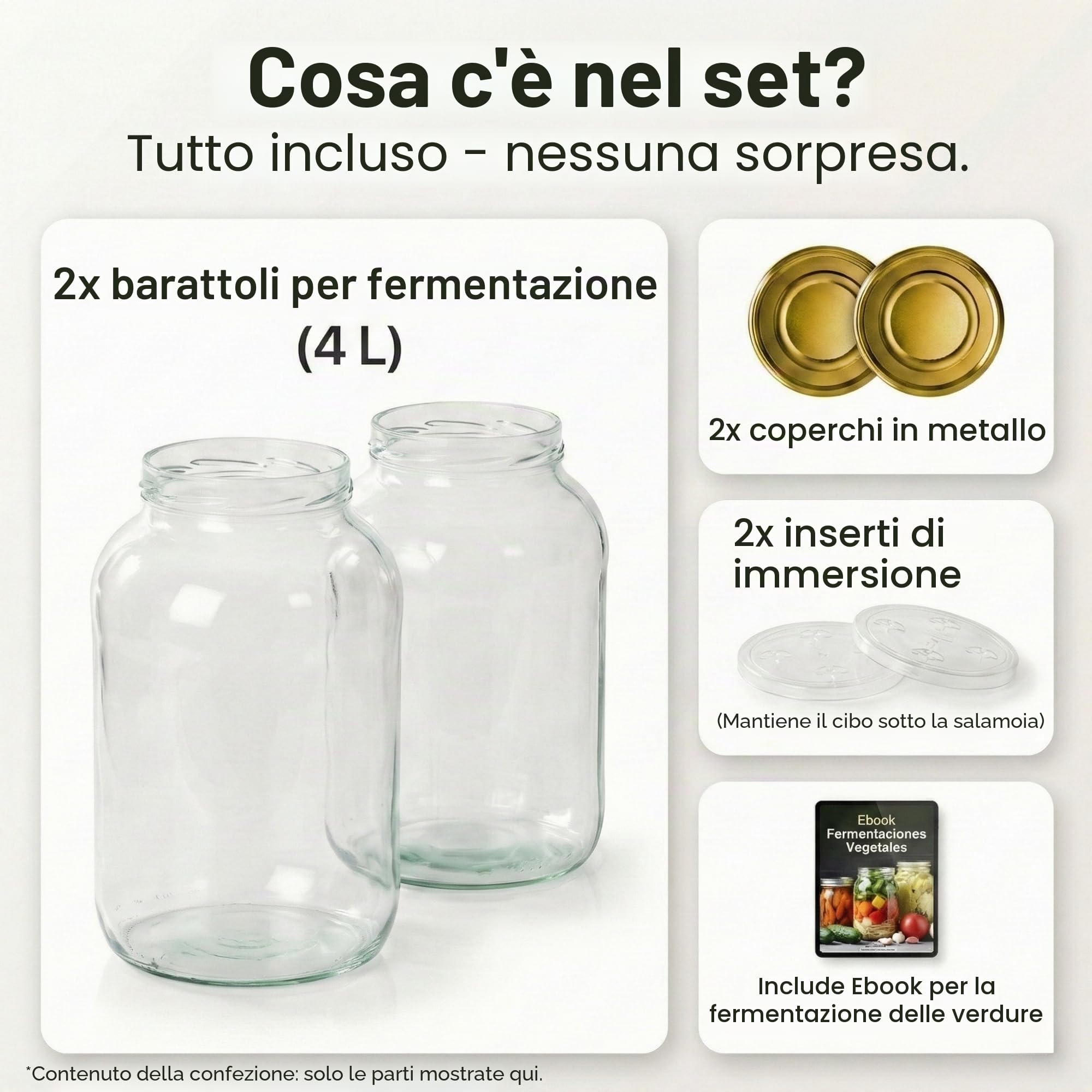 myFERMENTS - Set di 2 barattoli in vetro 4,25L con coperchi | Vaso per conservazione e fermentazione | Vasetto largo per crauti, kimchi, kombucha | Vetro senza piombo, incolore, vetro
