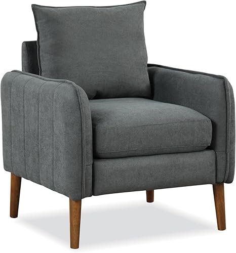 Giantex Silla decorativa moderna de mediados de siglo, sillón tapizado de tela con cojín de asiento de 3 pulgadas de grosor, carga máxima de 400