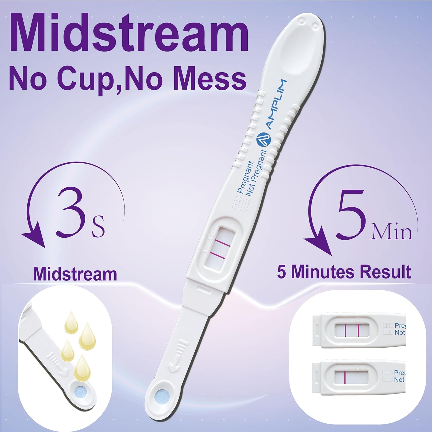 Amplim HCG Early Detection Pregnancy Test Bulk Stick 6-Days Sooner, Extra Sensitive 10 MIU/mL, Midstream 2-Sec Easy Home Tests, 99.99% Accurate Result (15 Pack) - Image 3