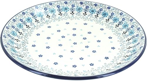 Miniatura 32 de Blue Rose - Plato mágico mágico de hoja perenne azul - 10.5 pulgadas de diámetro - Plato llano de cerámica polaca, diseño festivo para vajilla