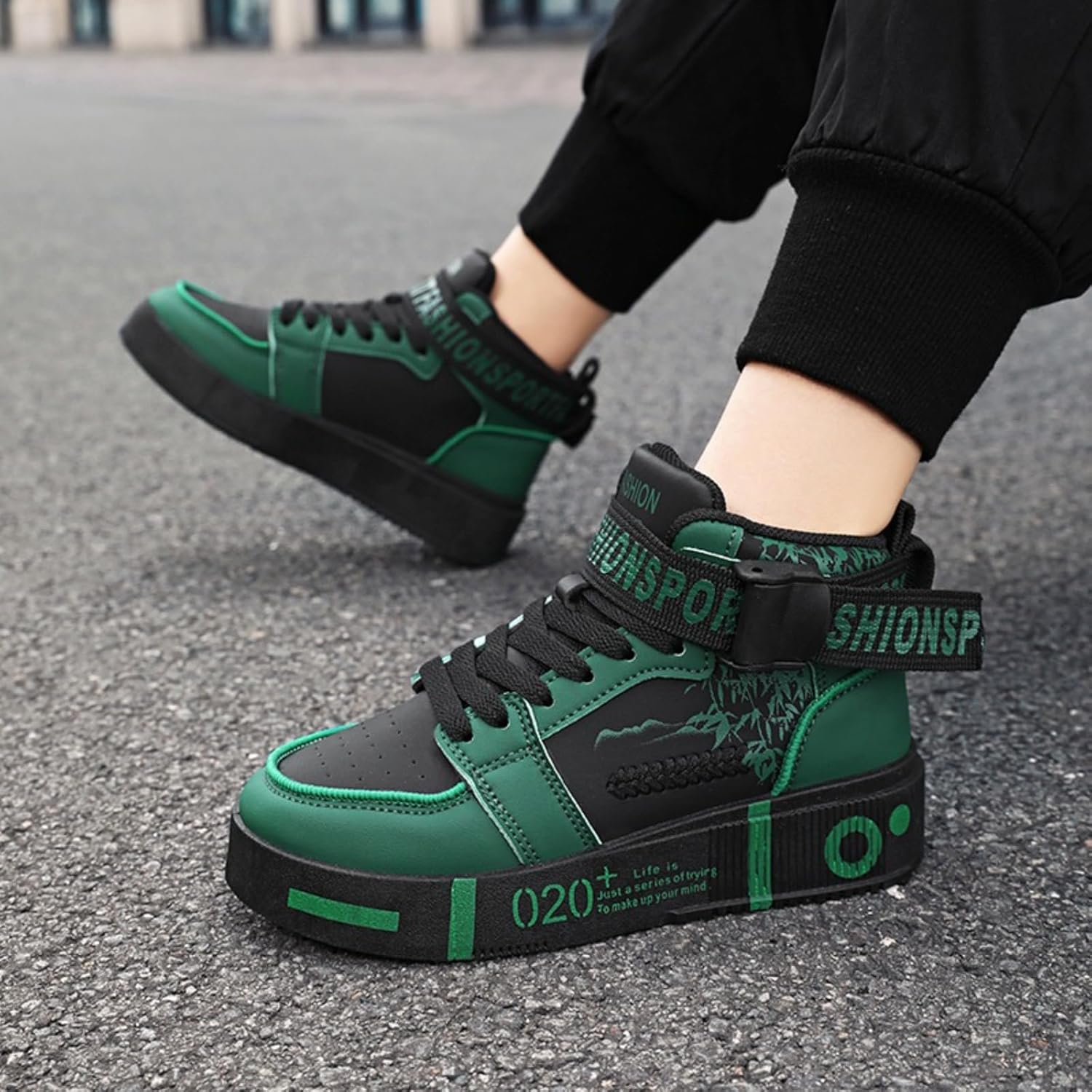 High Top Lace Up Platform Sneakers for Men Leather Flat Heel Breathable Lightweight Round Toe Comfortable Fit Walking Skateboarding Shoes for Daily Wear Casual Street Style Outdoors - Image 2