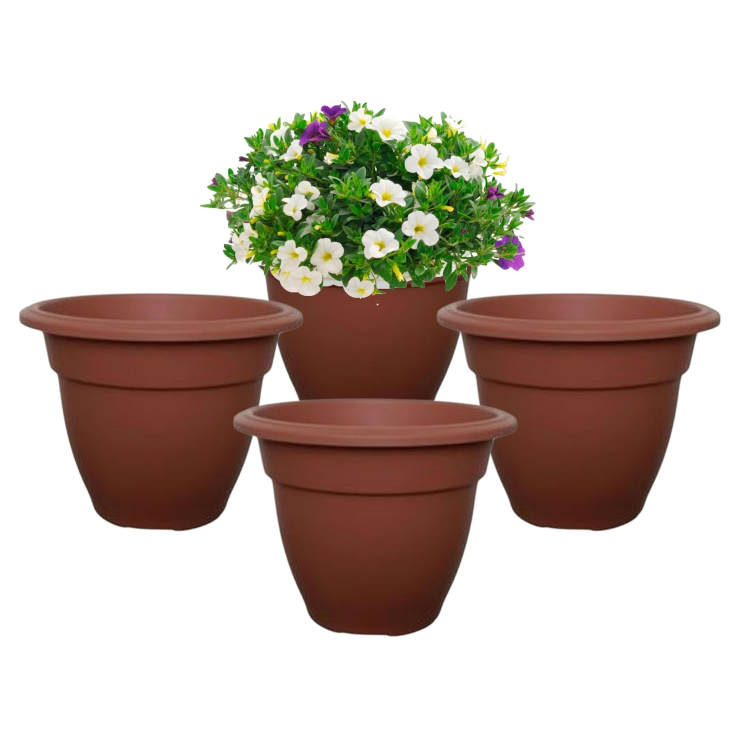Shop4allsorts Terracotta 4 X Colour 30Cm Small Round Bell Plant Pot - Plastic Plant Pot - Small Indoor And Outdoor Garden Planter - Traditional Bell Shape Pot.