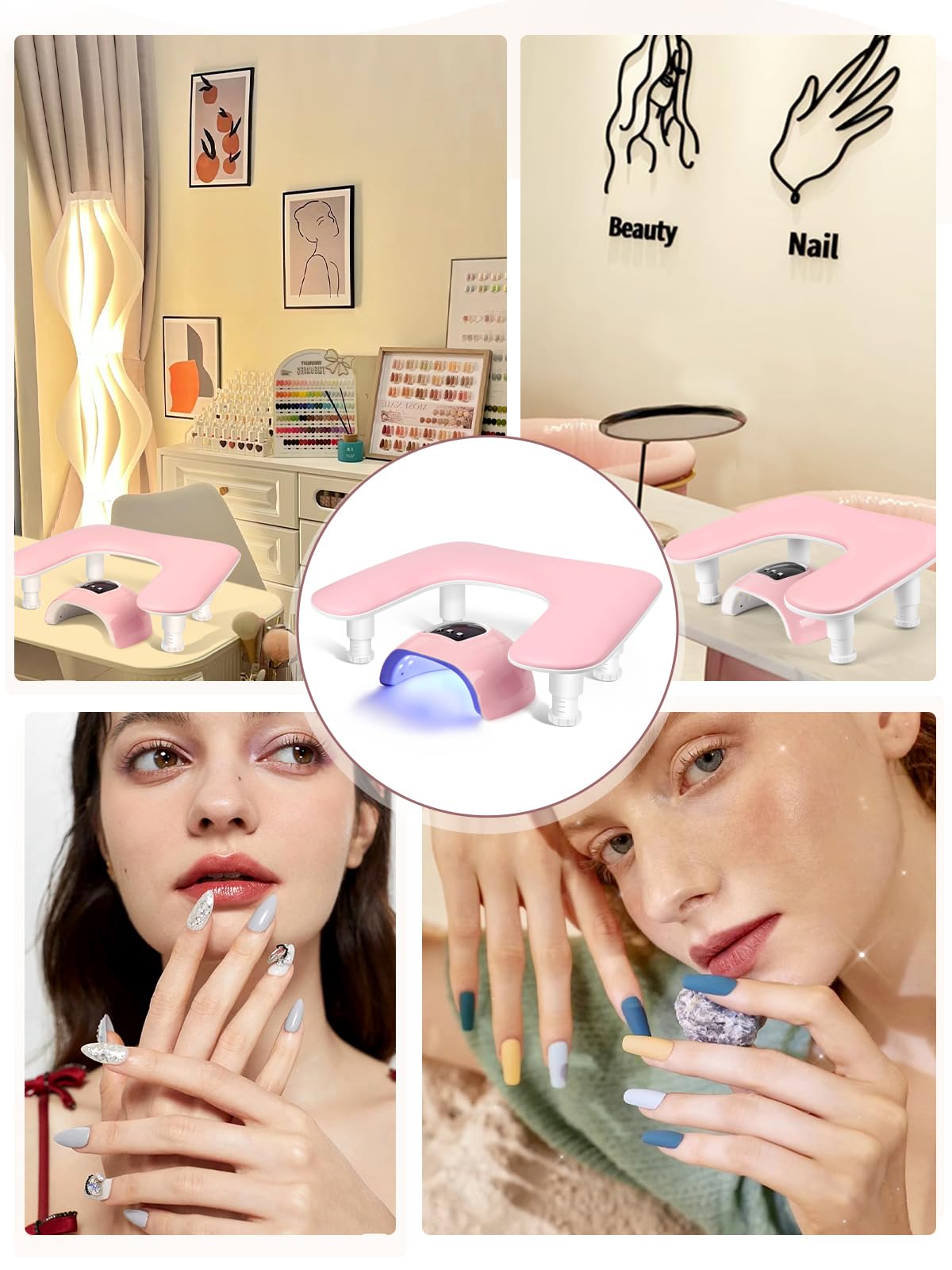 Bracciolo per mano a forma di U, poggiamani per unghie, colore rosa, per amanti della nail art, salone di nail art, per principianti e professionisti（Rosa)